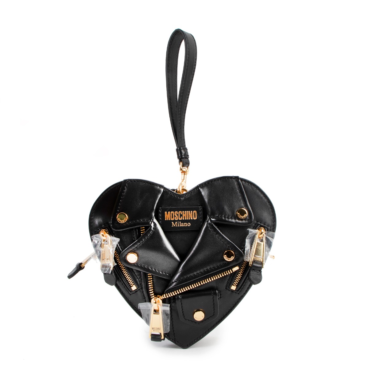 Moschino Black Small Heart Biker Leather Bag Labellov Buy and Sell Authentic Luxury
