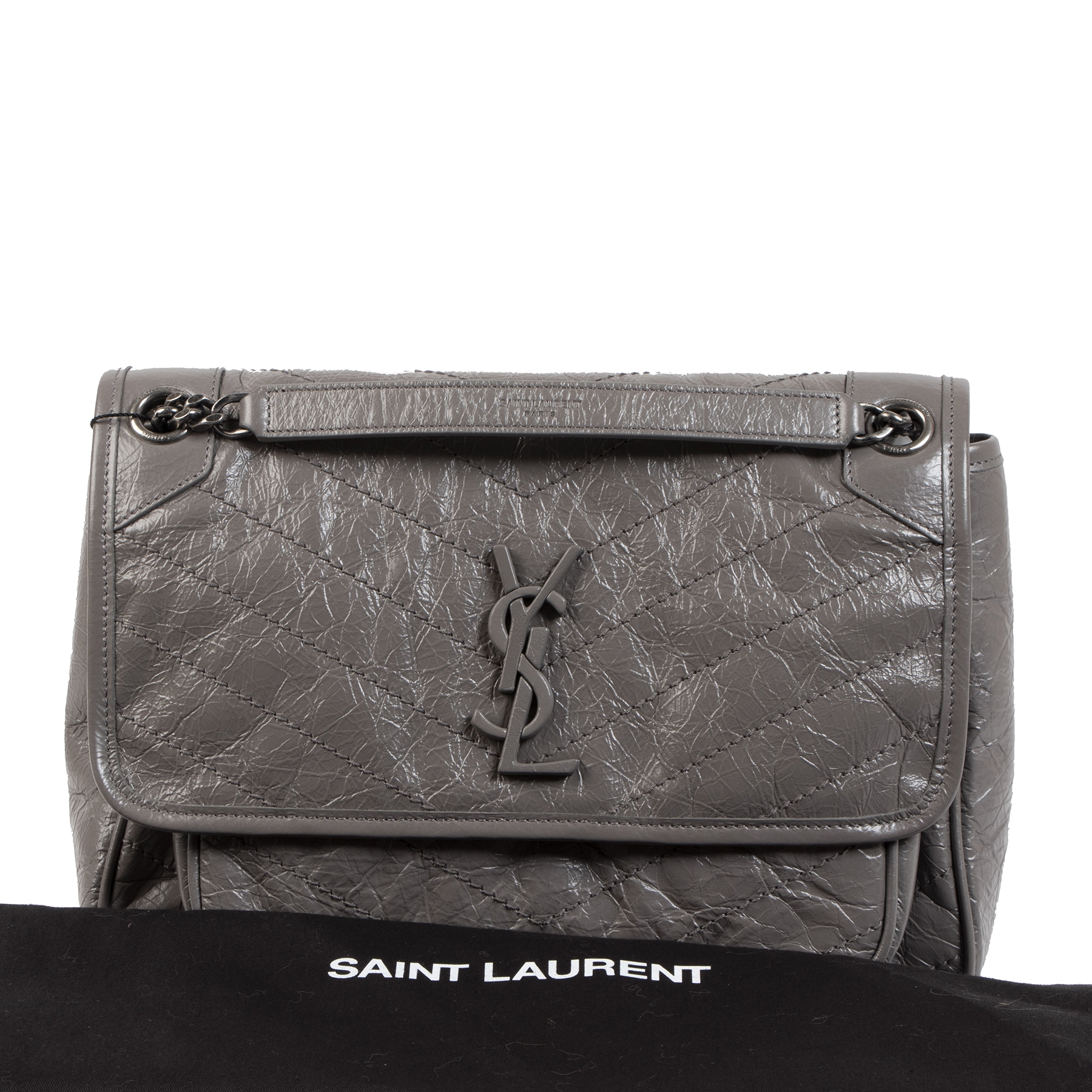 Saint Laurent Niki Medium Crinkled Leather Fog Bag ○ Labellov