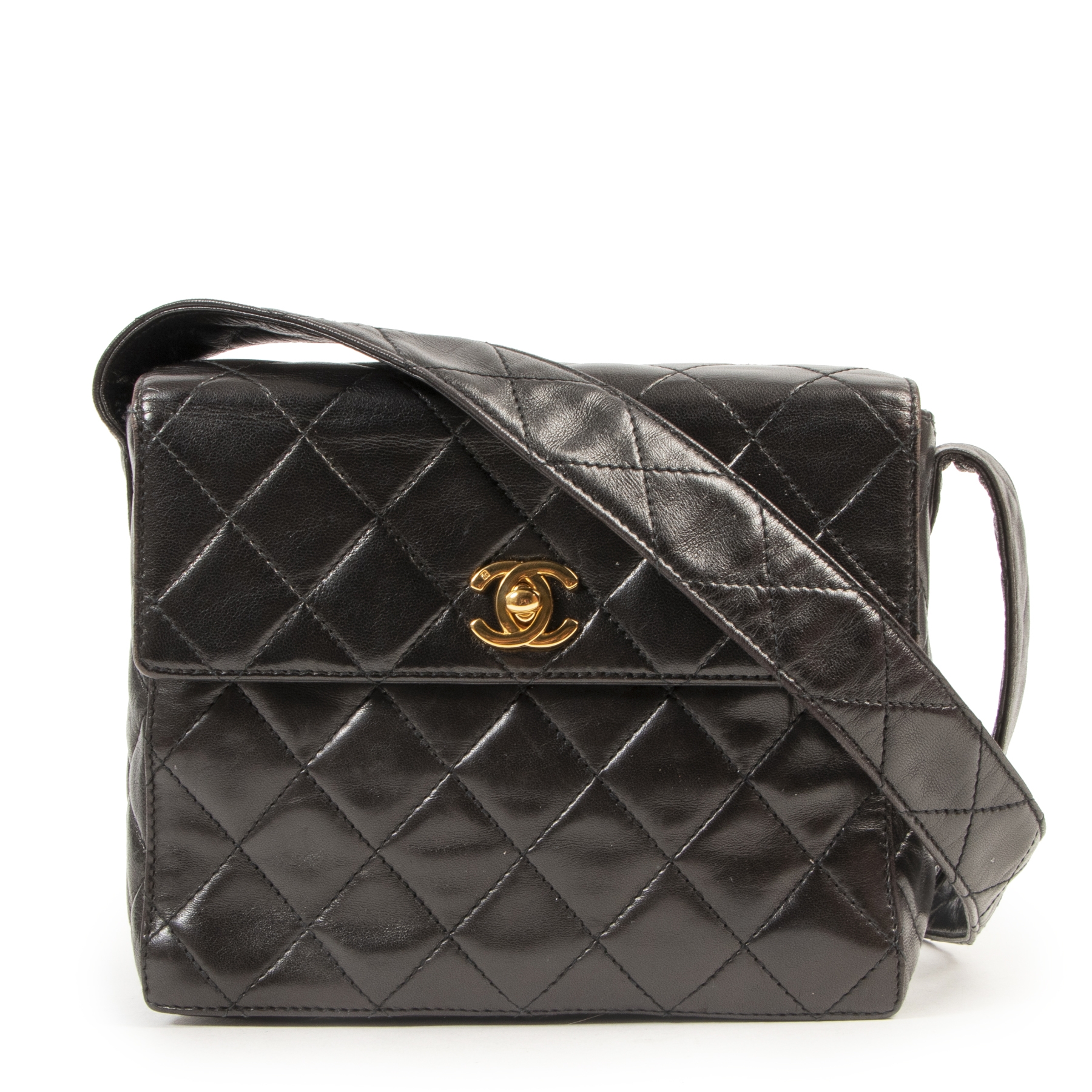 Chanel Vintage Black Quilted Lambskin Leather Crossbody Bag
