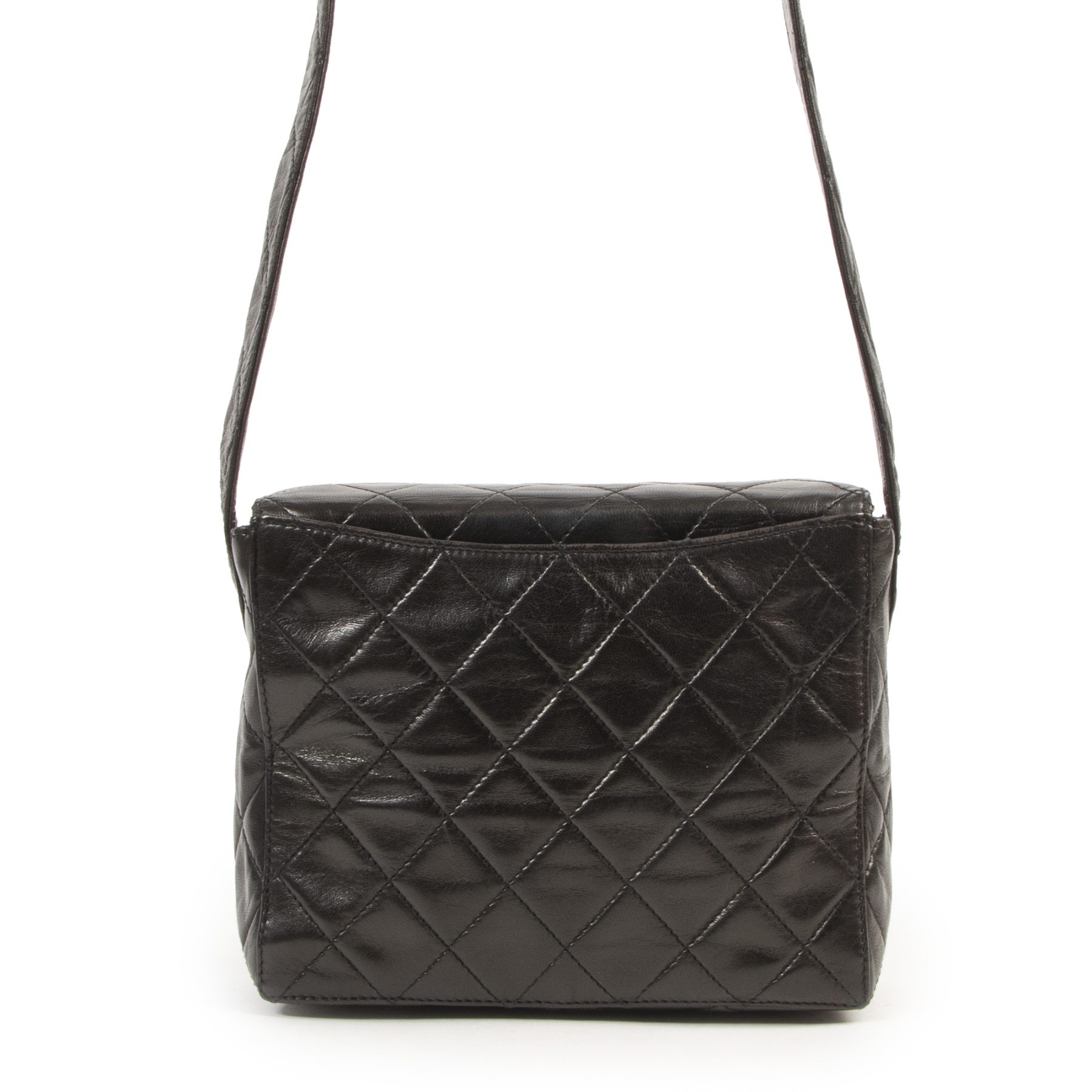 CHANEL - 80s Quilted Black / Gold Chain Threaded Small Lambskin
