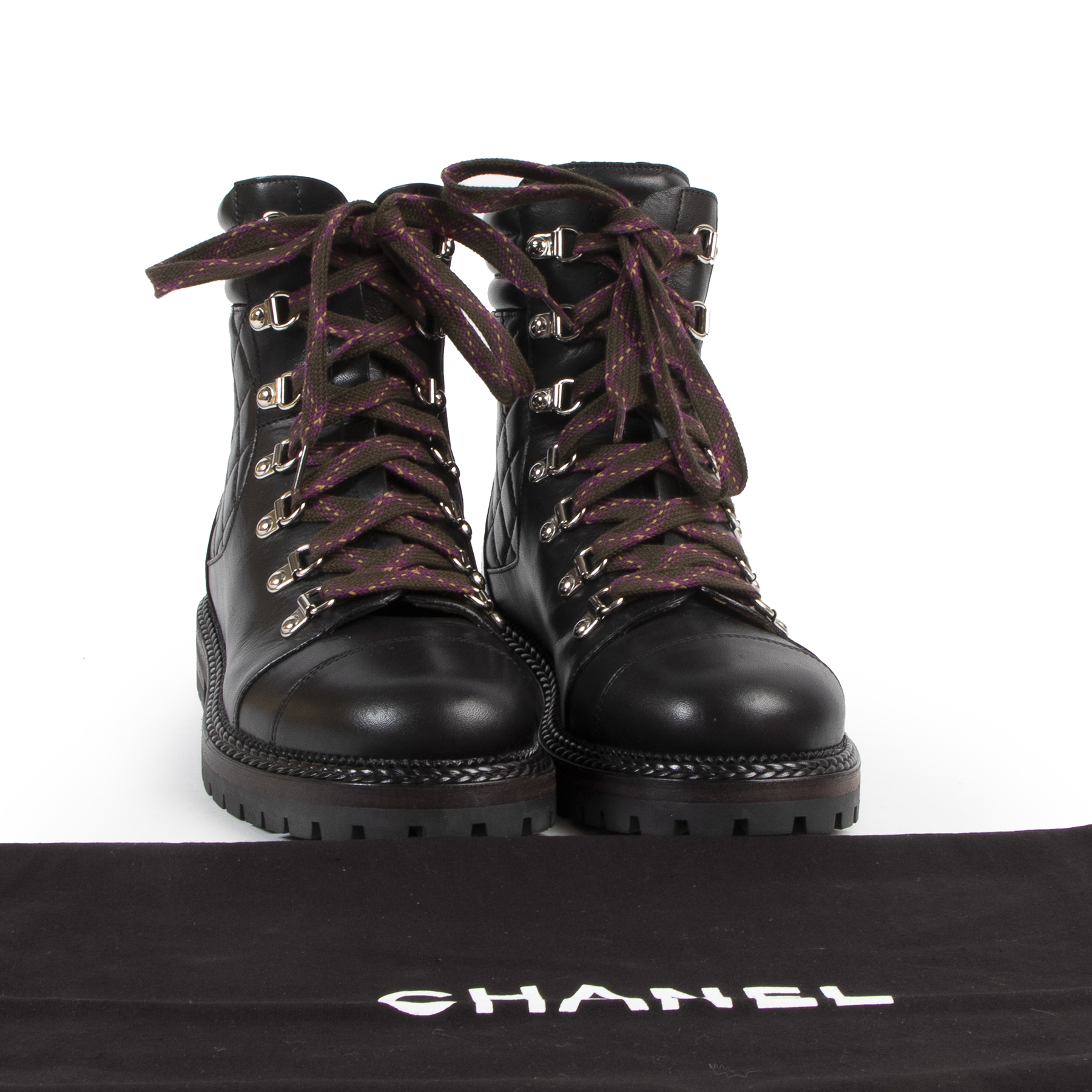 Chanel Black Leather Hiking Boots size 39 Labellov Buy and Sell Authentic Luxury