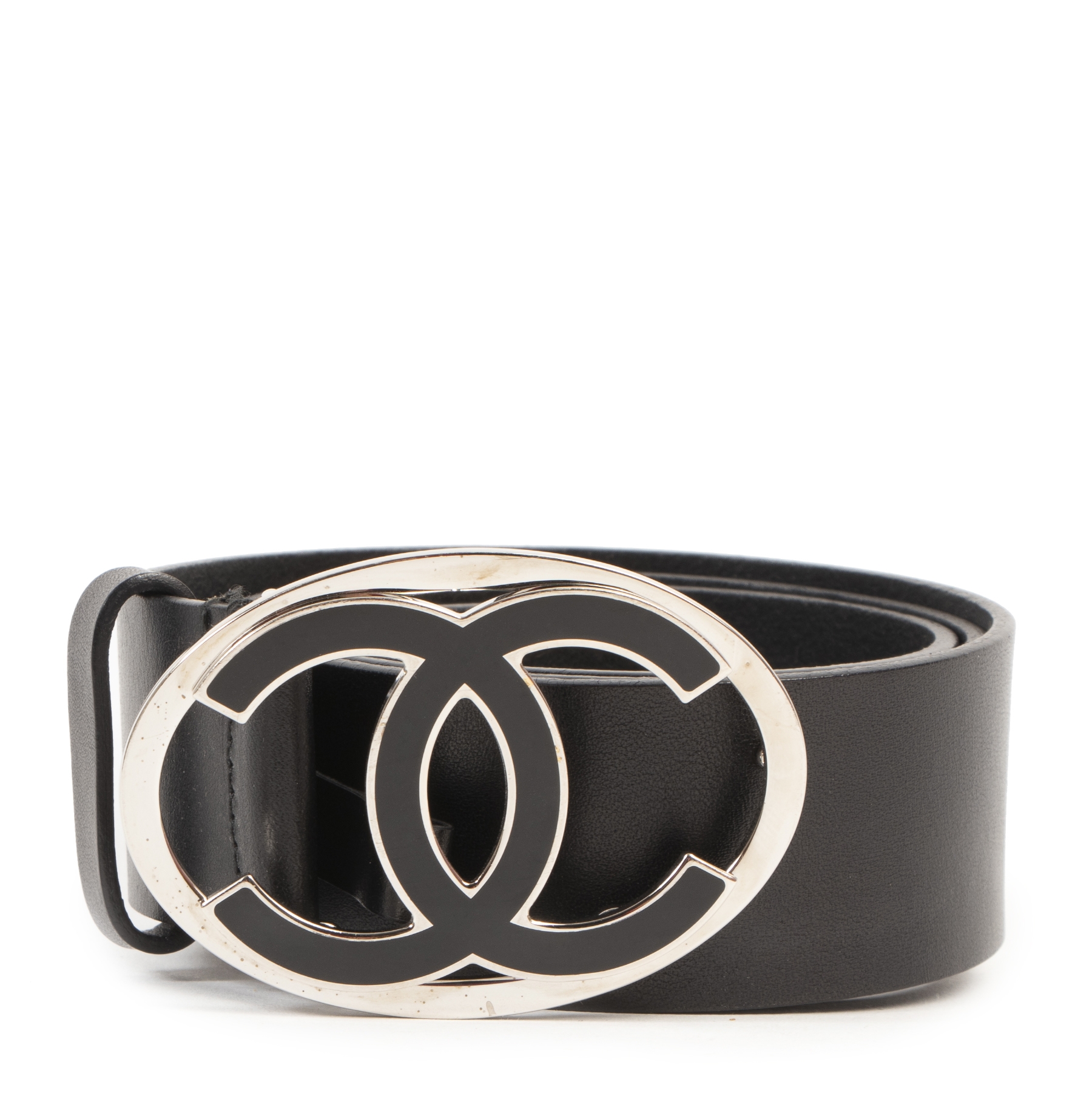 Chanel Black Patent Leather CC Belt Size 85/34 - Yoogi's Closet