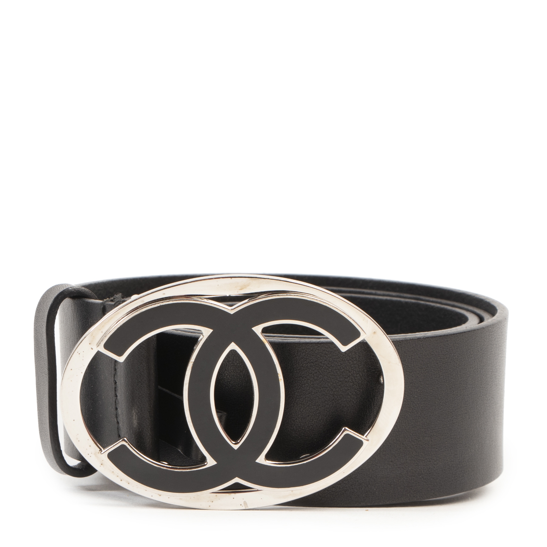 CHANEL-CoCo-Mark-Buckle-Leather-Belt-Black-85/34-08C