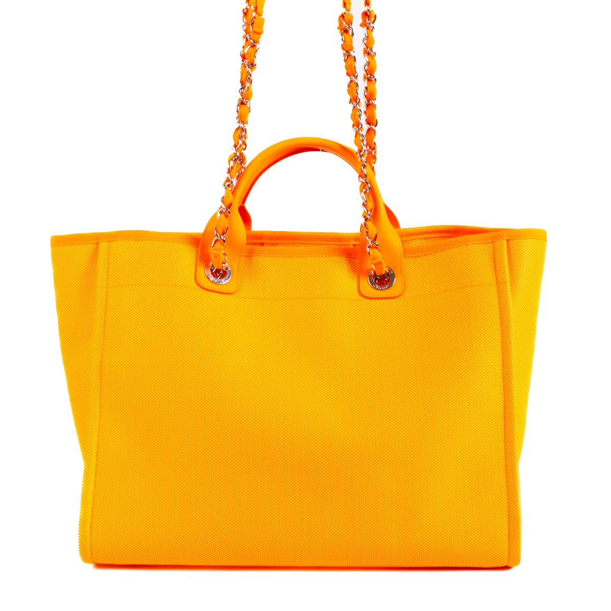 Chanel 21S Neon Orange Mixed Fibres Deauville Large Shopping
