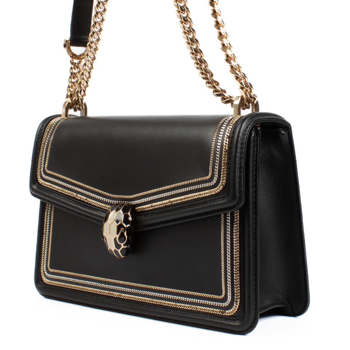 Bulgari Black Leather Serpenti Forever Diamond Blast Bag