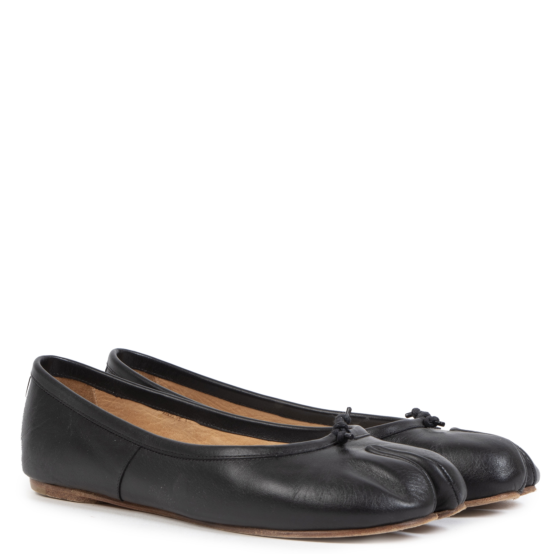 Maison Margiela Black Leather Tabi Toe Ballerina Flats - Size 37