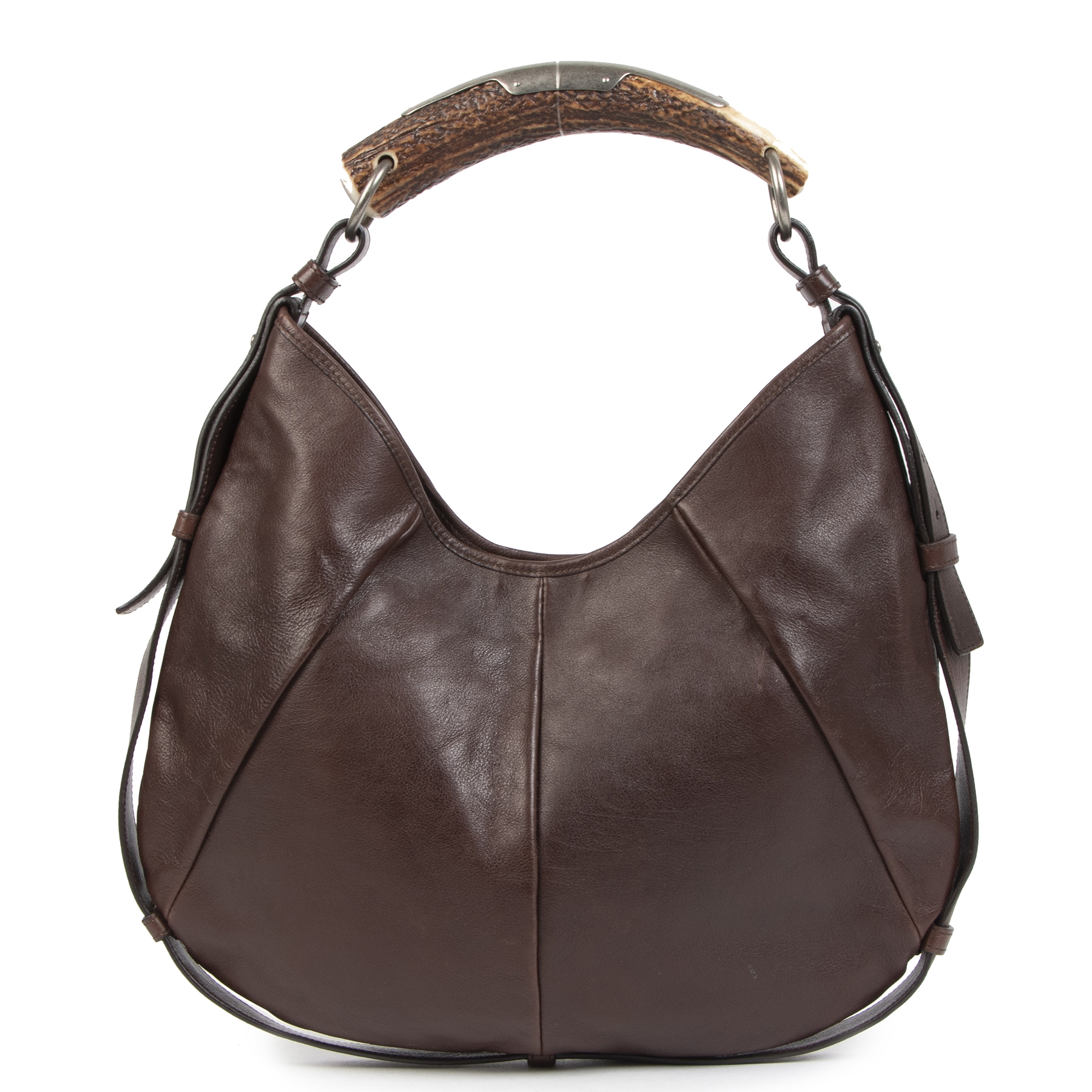Yves Saint Laurent Mombasa Horn Handle Brown Leather Shoulder Bag