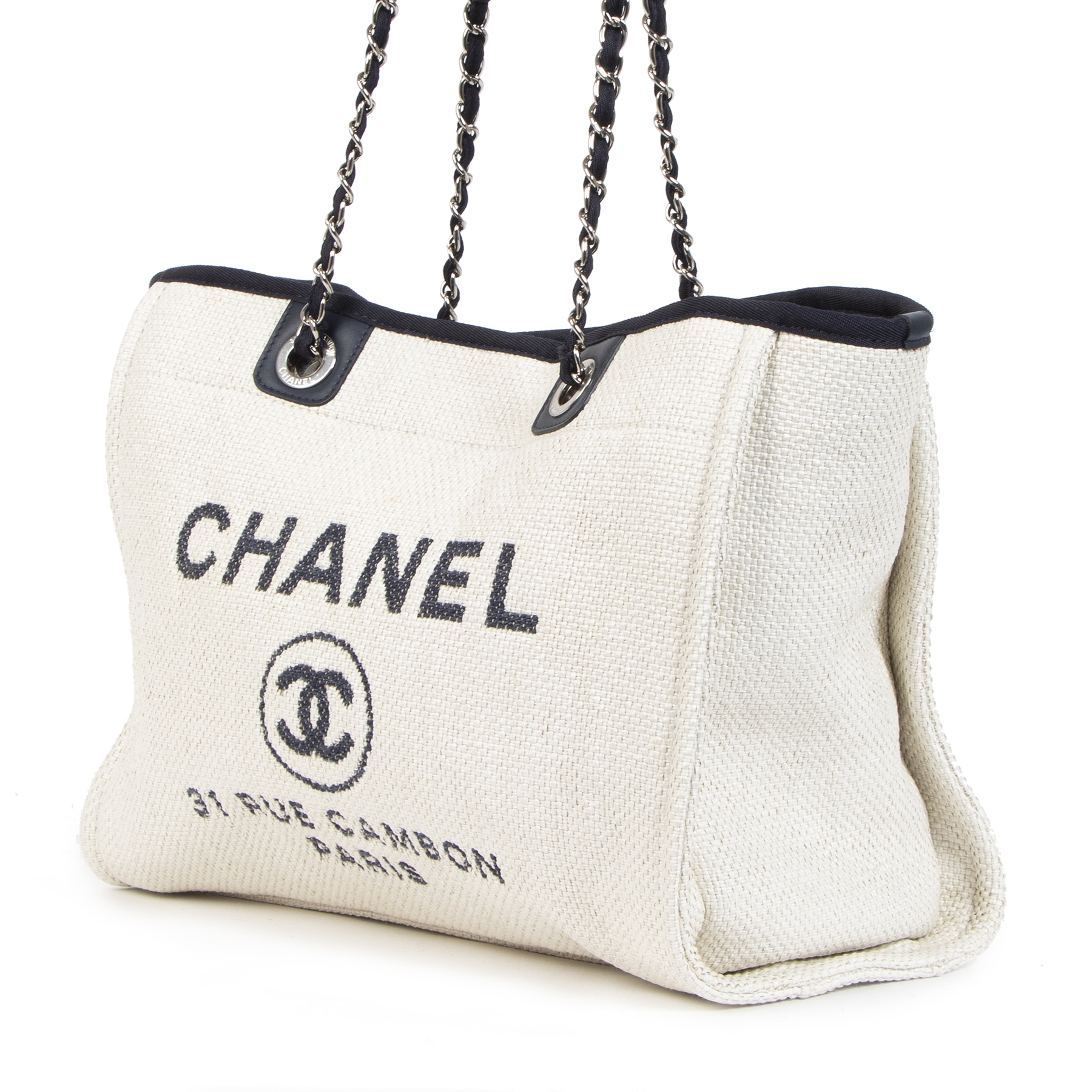 Chanel Deauville Neutral Canvas Shoulder Tote Bag ○ Labellov ○ Buy and Sell  Authentic Luxury