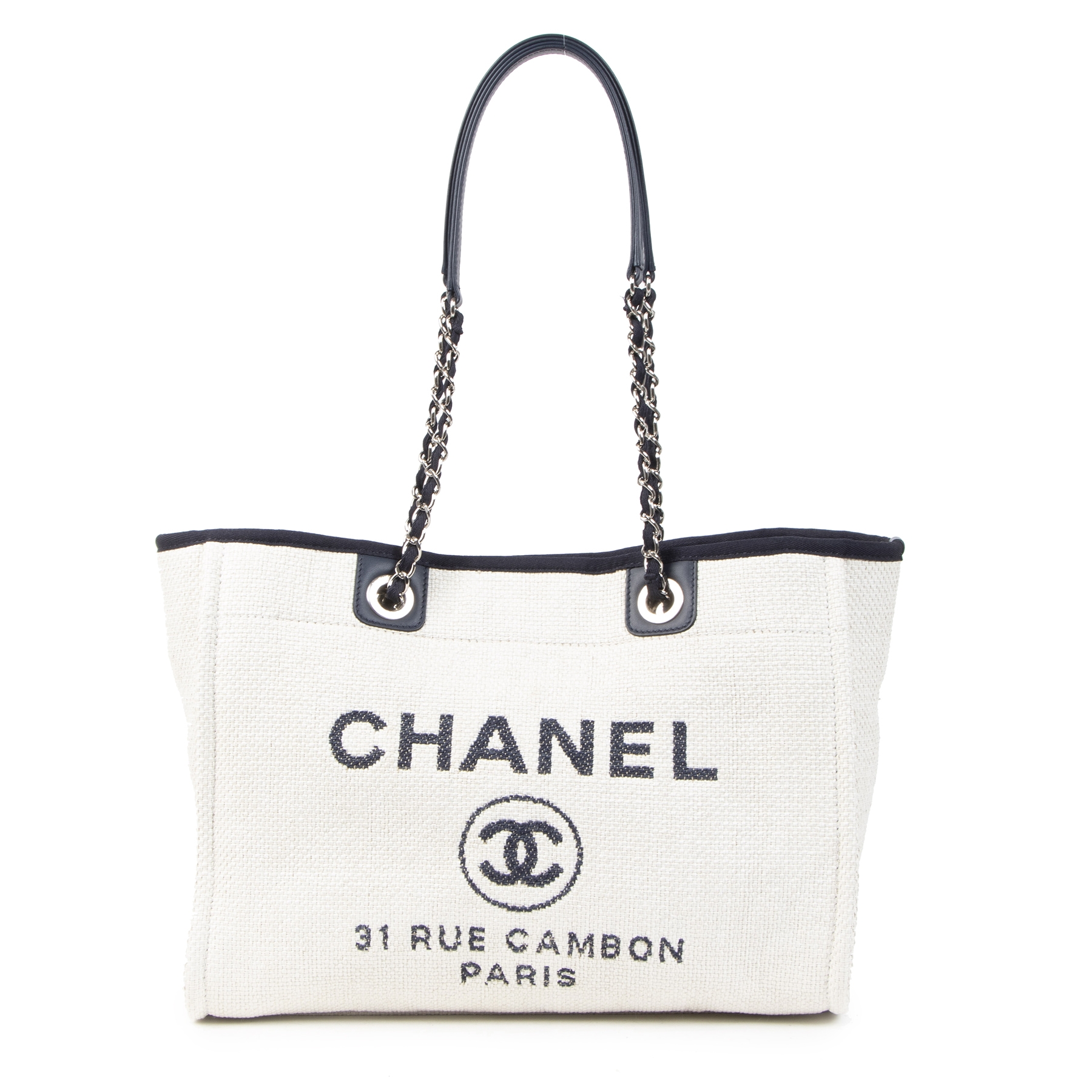 Chanel Deauville Neutral Canvas Shoulder Tote Bag Labellov Buy and Sell  Authentic Luxury