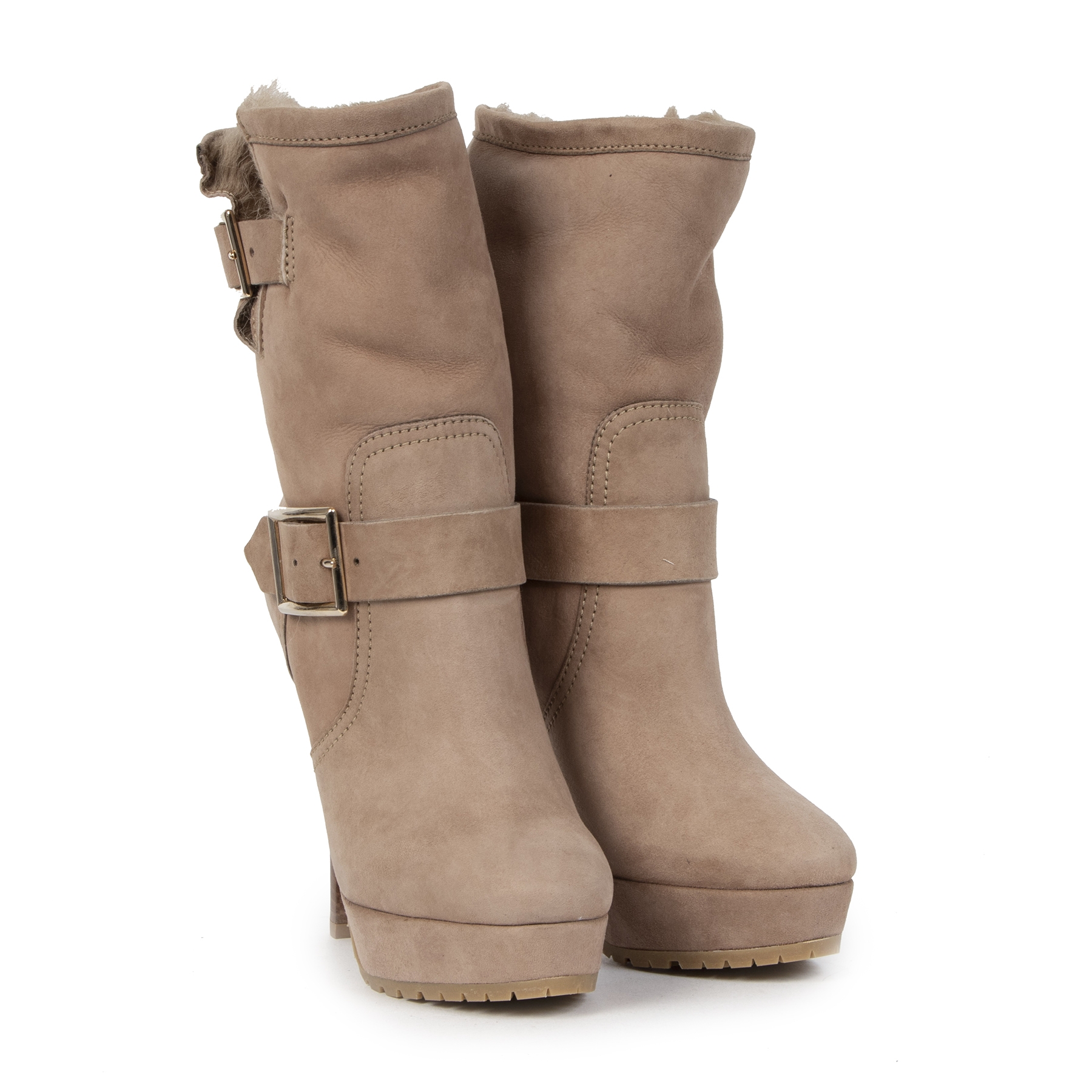 Jimmy Choo Beige Suede Shearling Dylan Boots - size 36 ○ Labellov