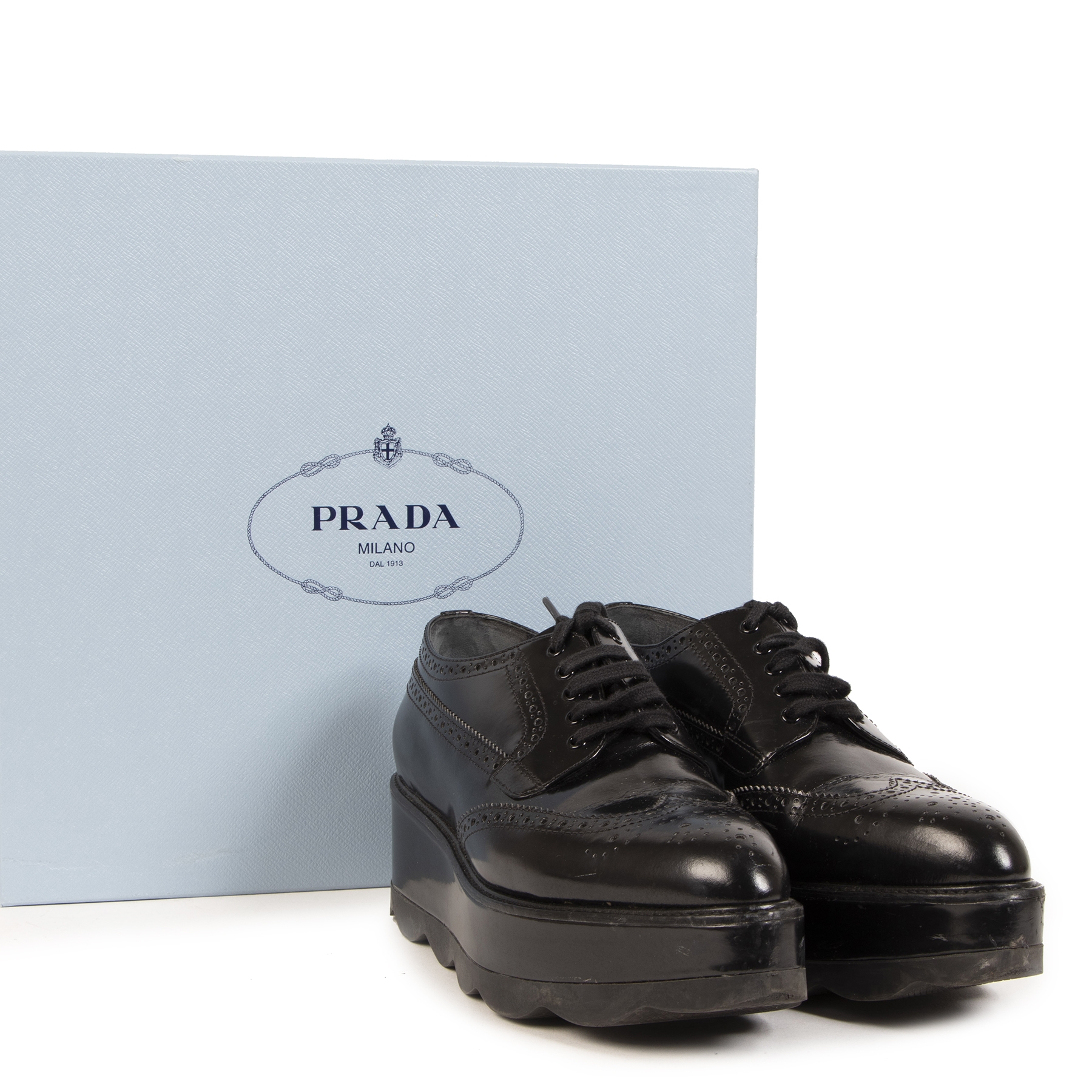 【PRADA✨】 ハイヒール 23.5~24cm 黒 ブラック 本革 箱付 24SS】PRADA_man / チャンキーソール レザー ダービーシューズ