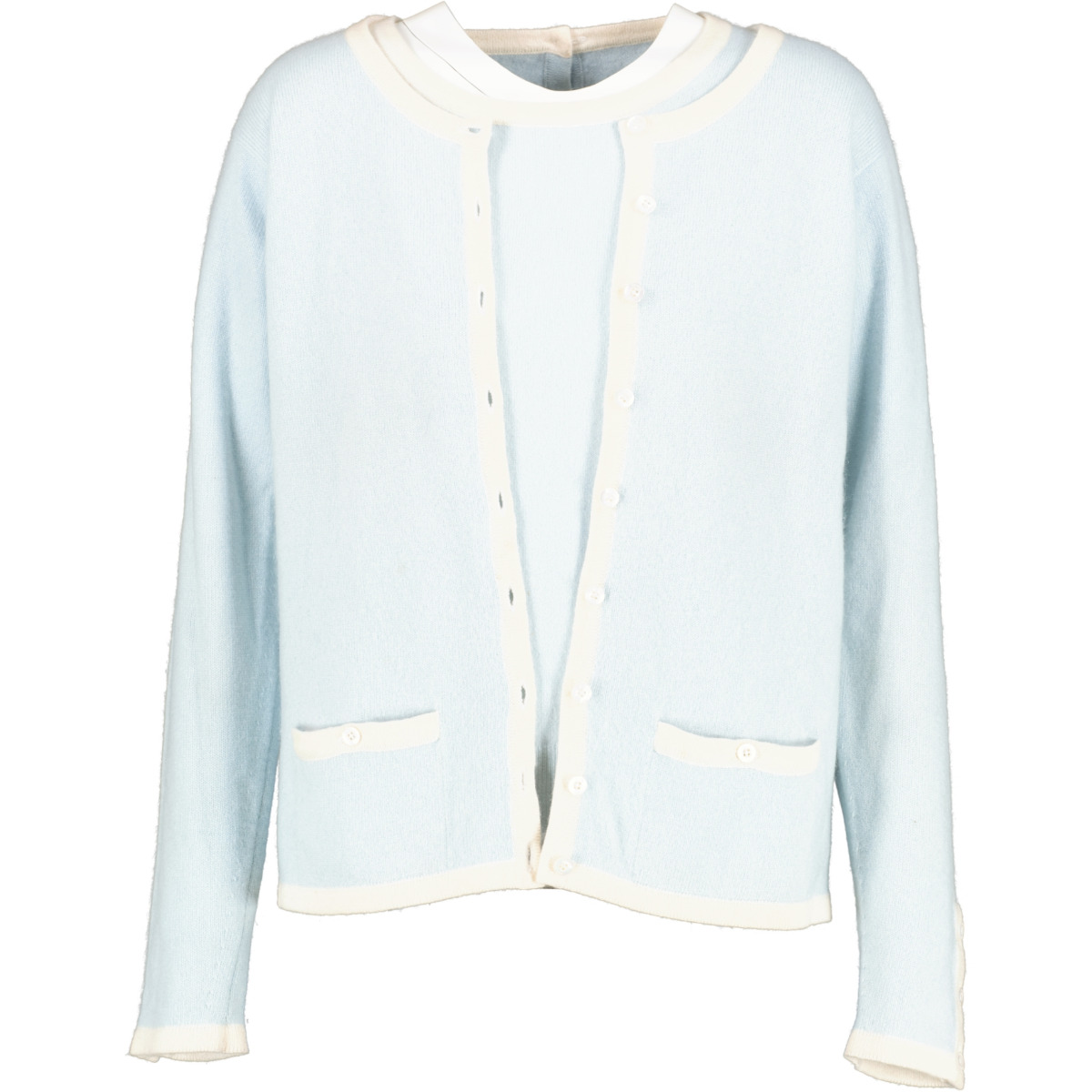 Chanel Vintage Baby Blue Cashmere Cardigan Pullover Set Labellov Buy and Sell Authentic Luxury