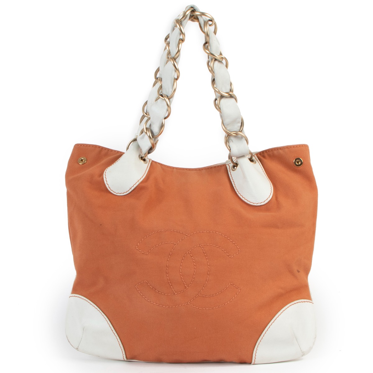 Chanel Olsen CC Orange Canvas Chain Tote Bag Labellov Buy and