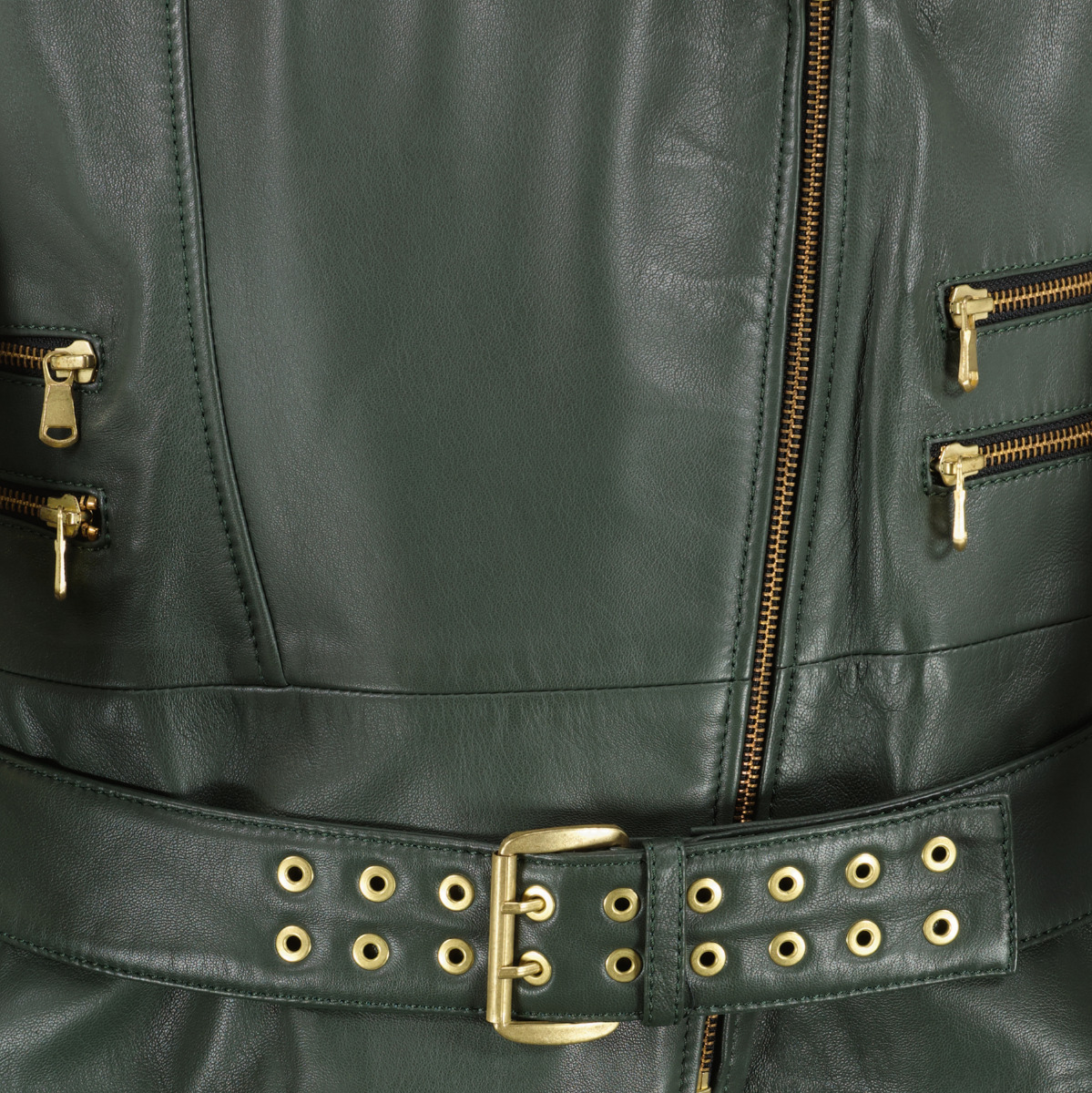 【メーカー直売】 Pierre Jacket Biker Short-Sleeve Leather Green Balmain ハンドバッグ
