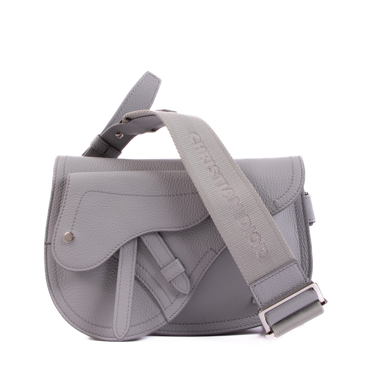 Grey leather saddle bag top