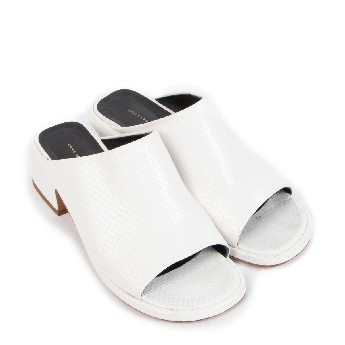 Dries Van Noten White Snakeskin Effect Mules - size 38