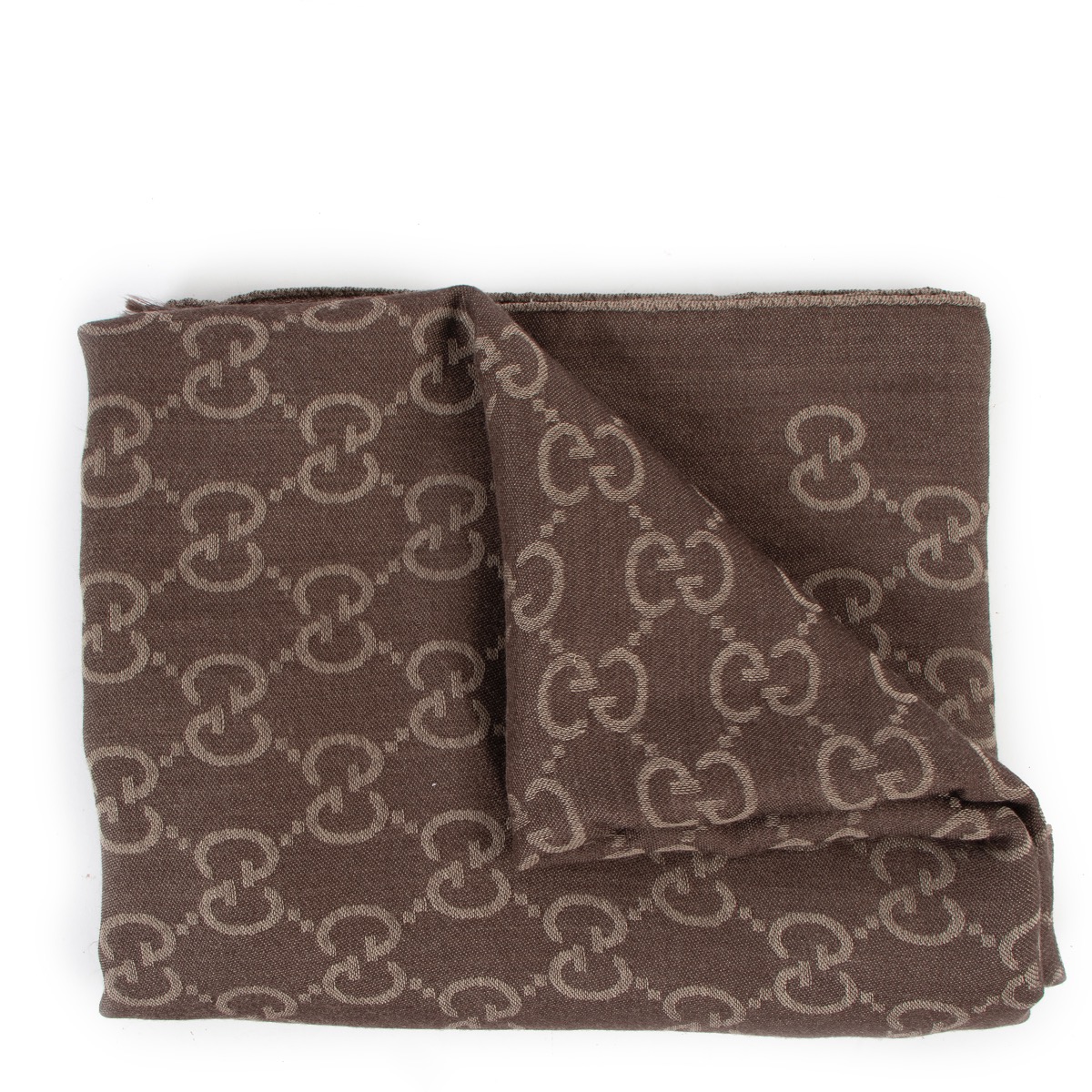 Gucci★素敵！Brown Beige Monogram GG Logo Long Scarf New Auth Gucci Women Monogram GG Jacquard Silk & Wool Scarf