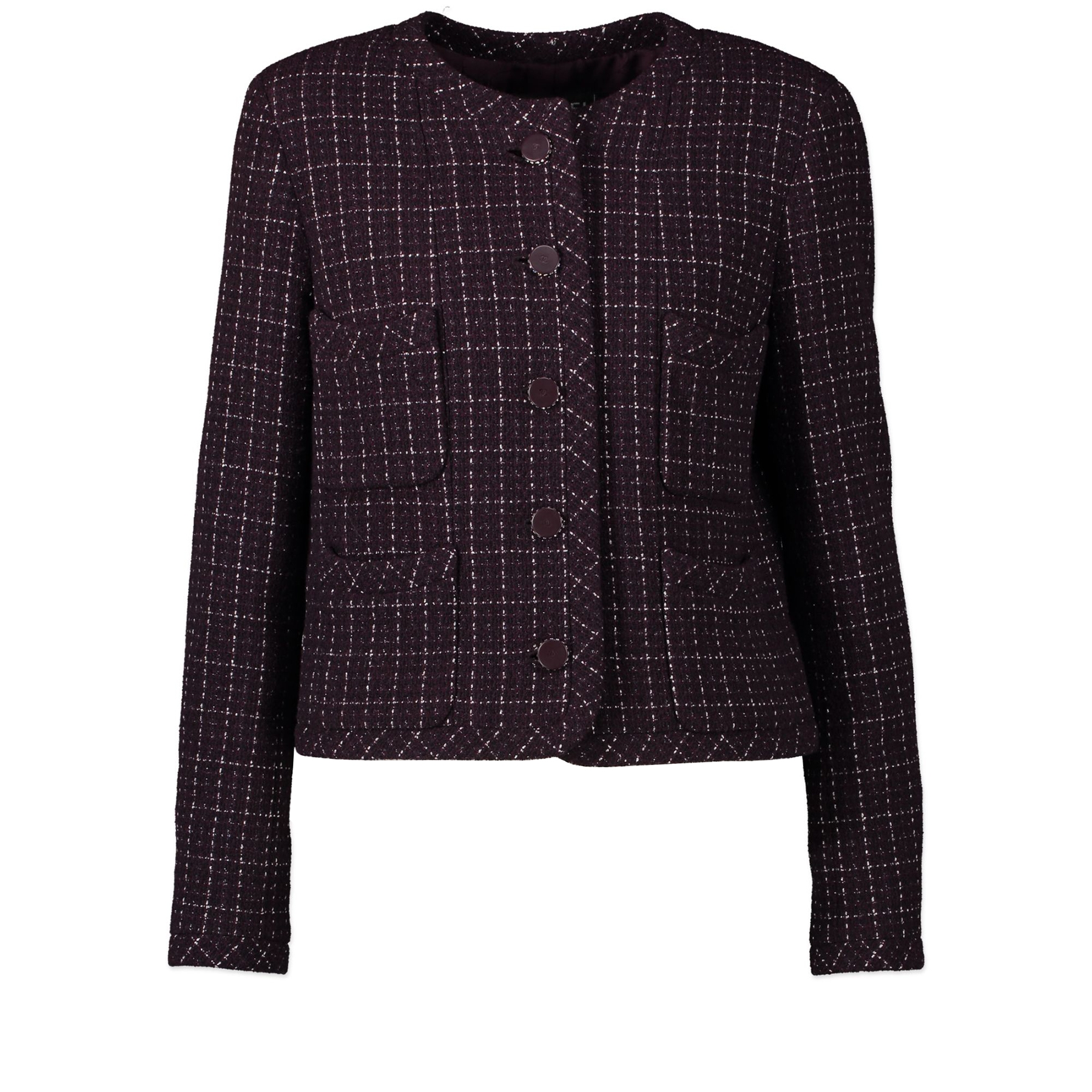 Pre Owned Chanel Navy Purple Evergreen Multi-Tweed Jacket FR36