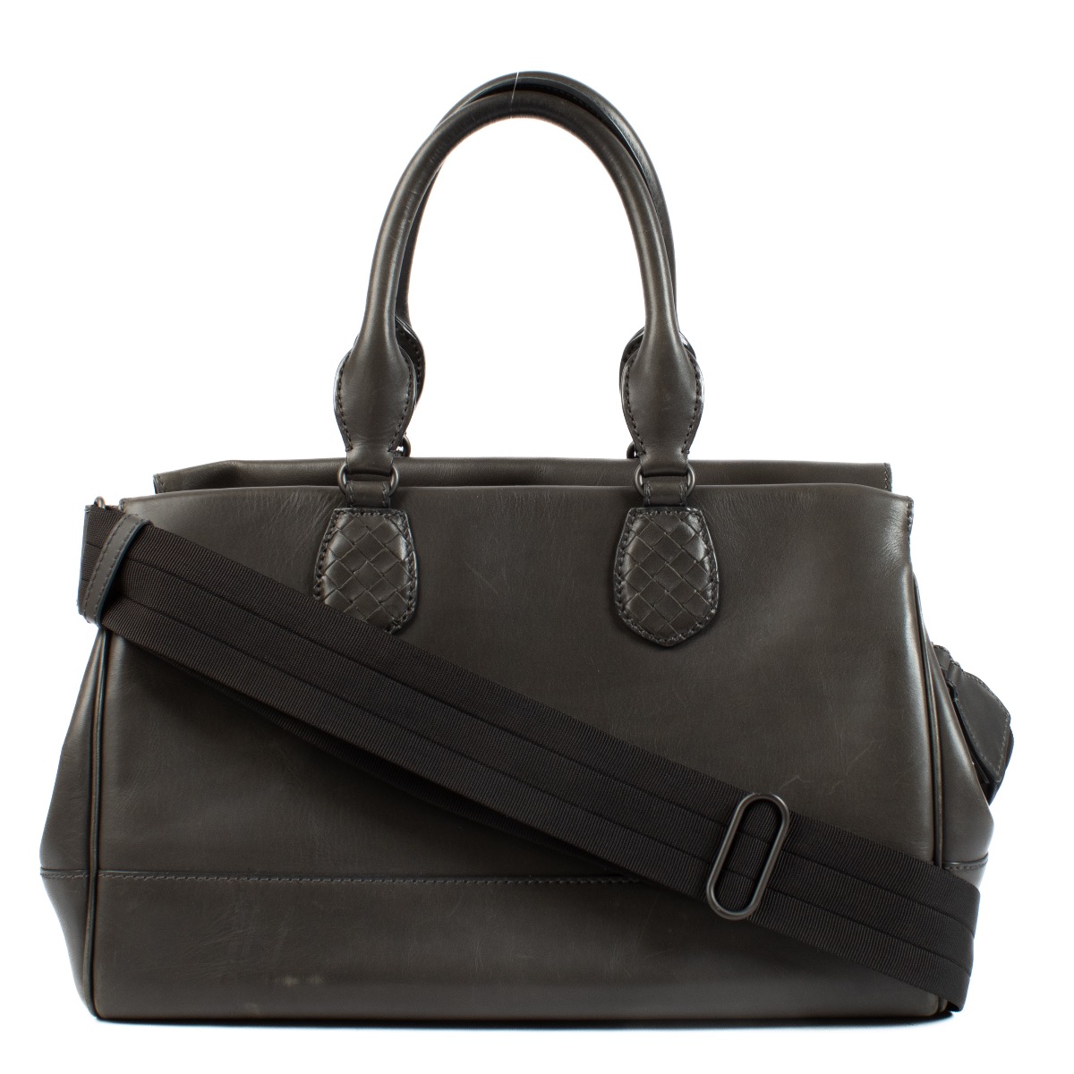 Bottega Veneta ダークグレー　ケース Bottega Veneta Grey Leather Ducale Top Handle Bag ○ Labellov