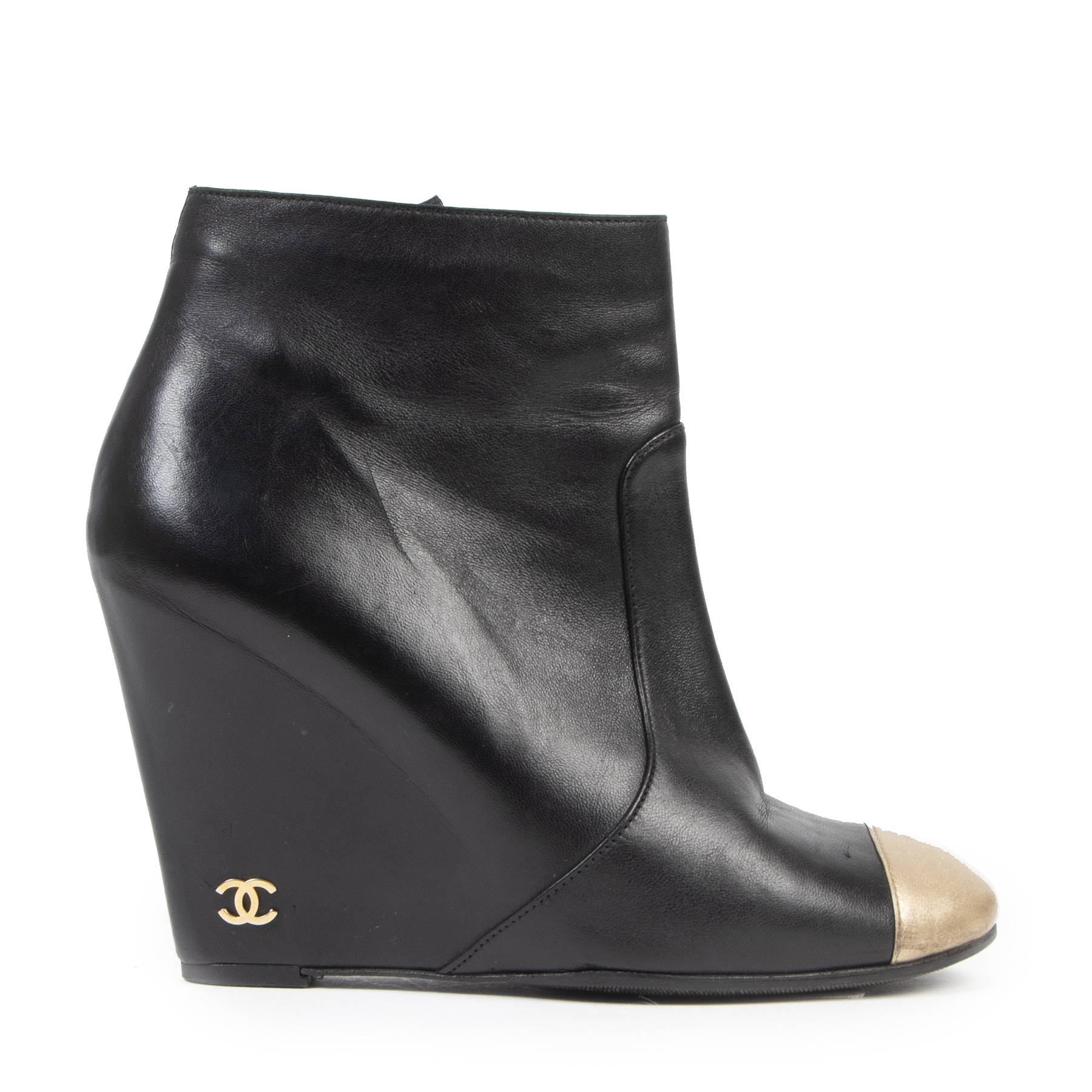 CHANEL CC WEDGE HEEL BOOTIES