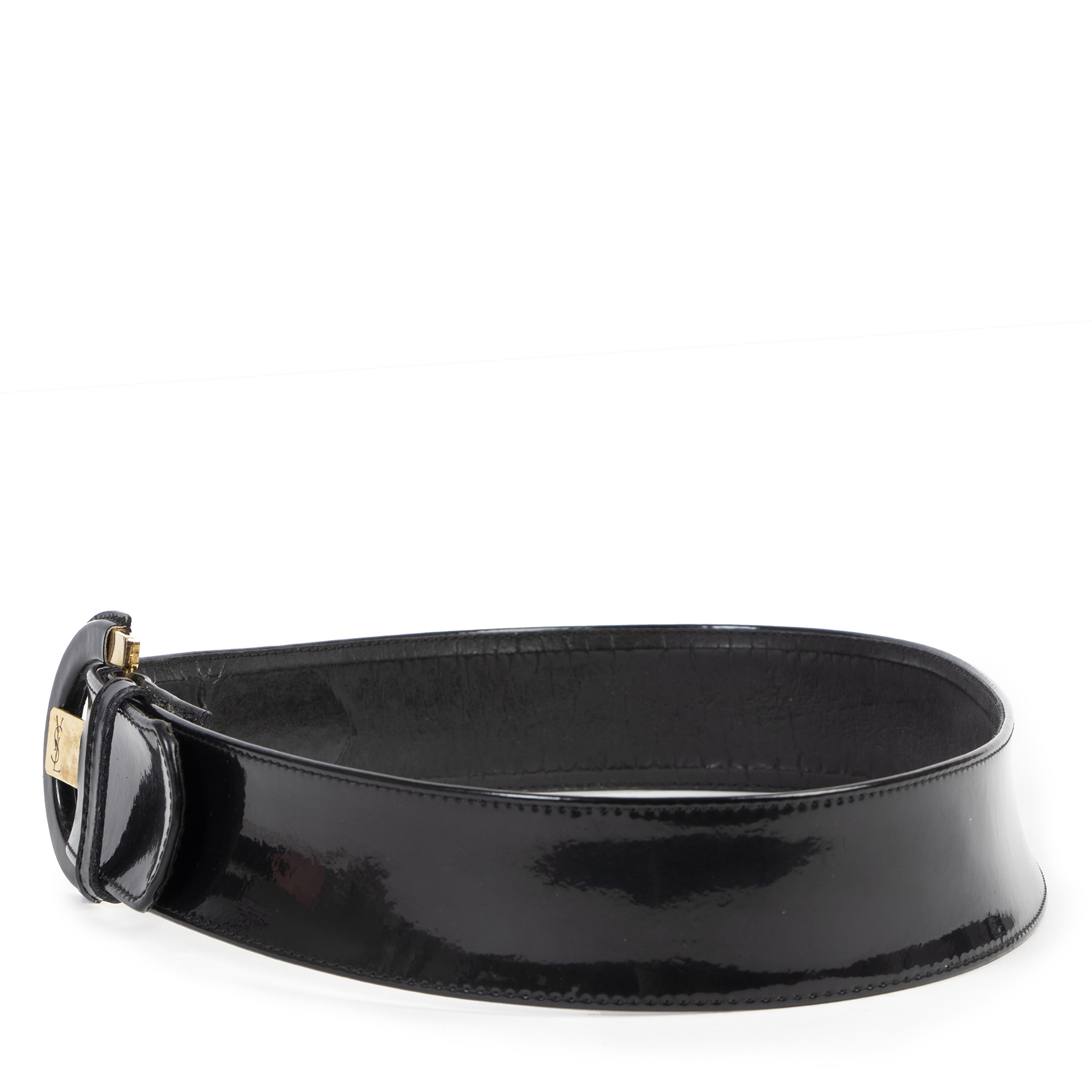 ずっと気になってた Leather Patent Black Laurent Saint Yves Belt 75 Size - 小物