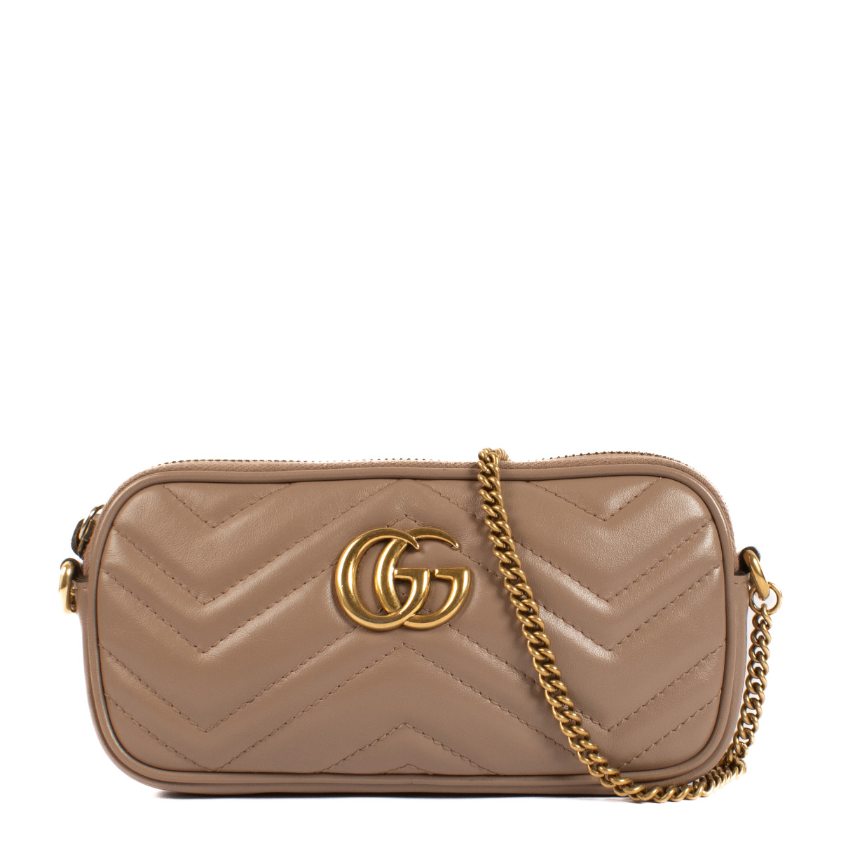 ★GUCCI★ Super Mini GG Marmont Matelasse Crossbody Nude 476 1776_gucci_taupe_leather_clutc