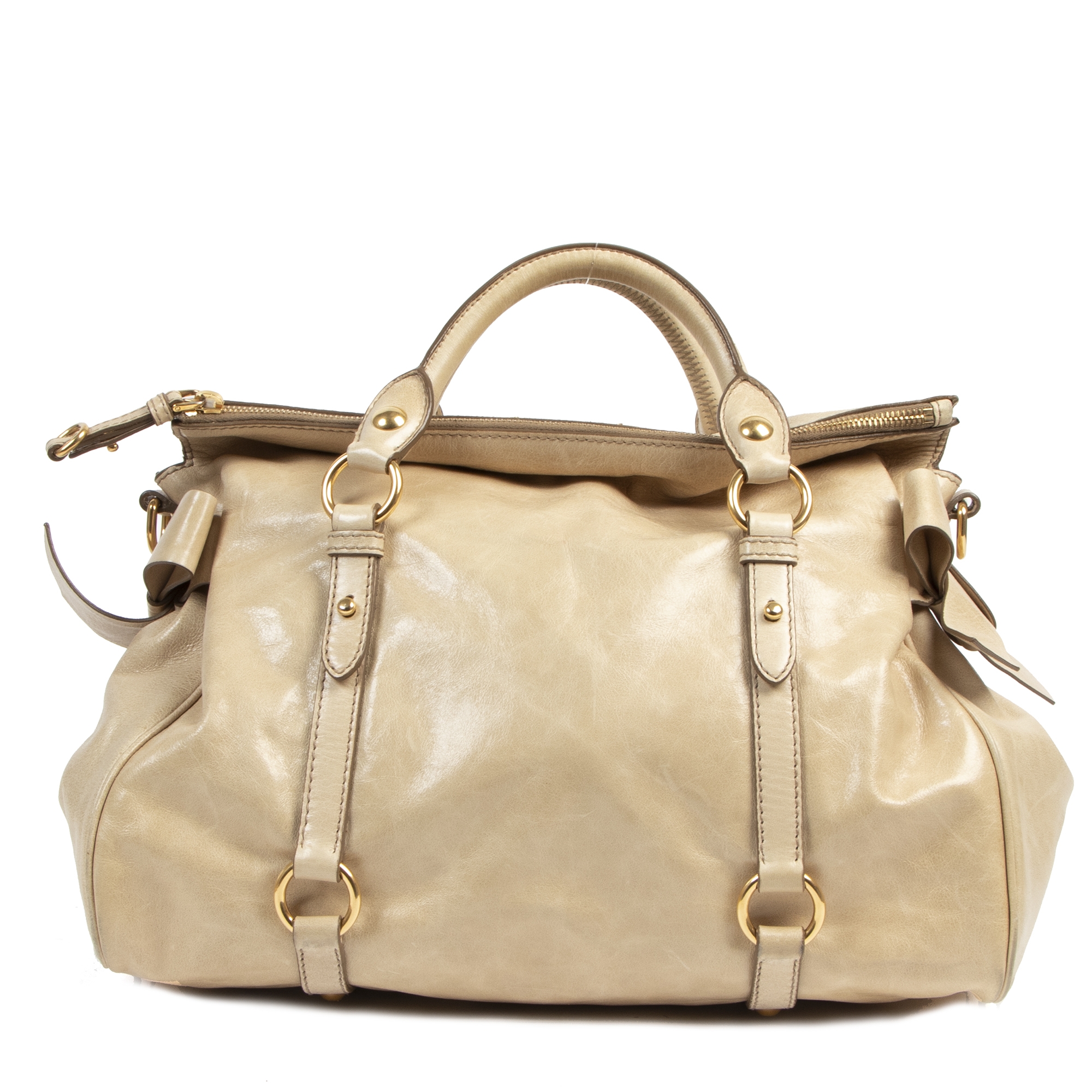 Miu Miu Vitello Lux Bow Bag in Nude