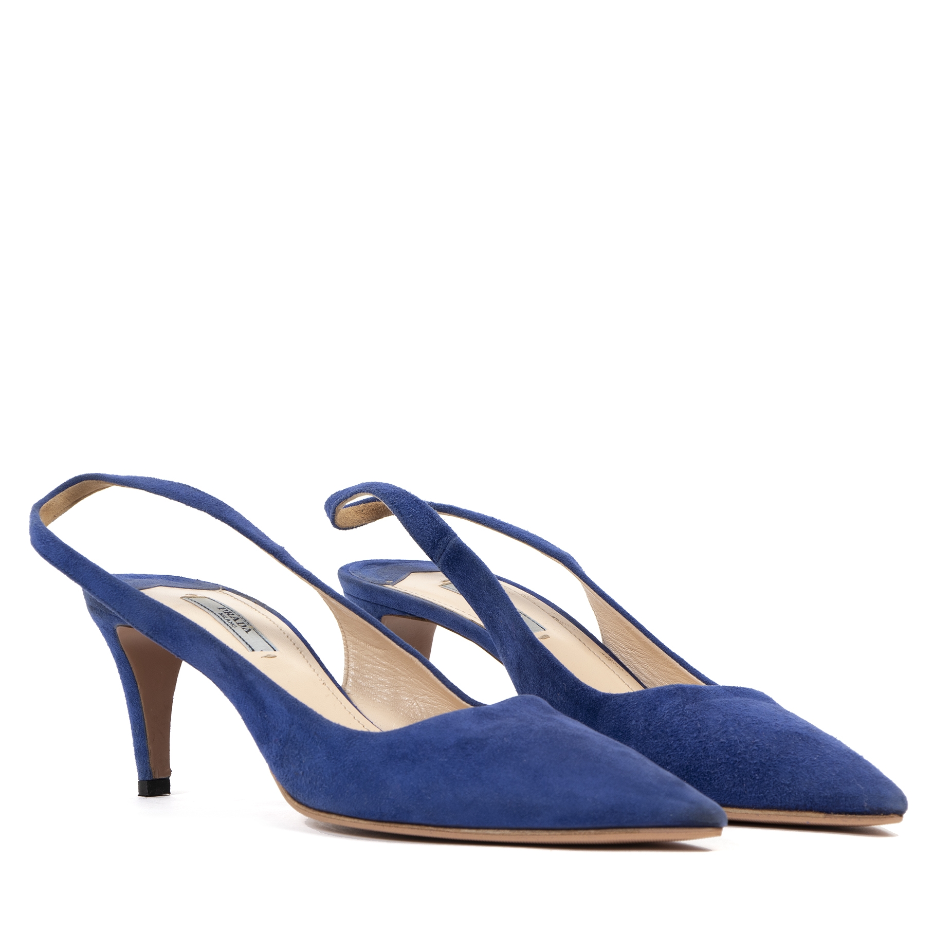 Prada Lake Blue 65 Suede Slingback Pumps Size 40 ○ Labellov