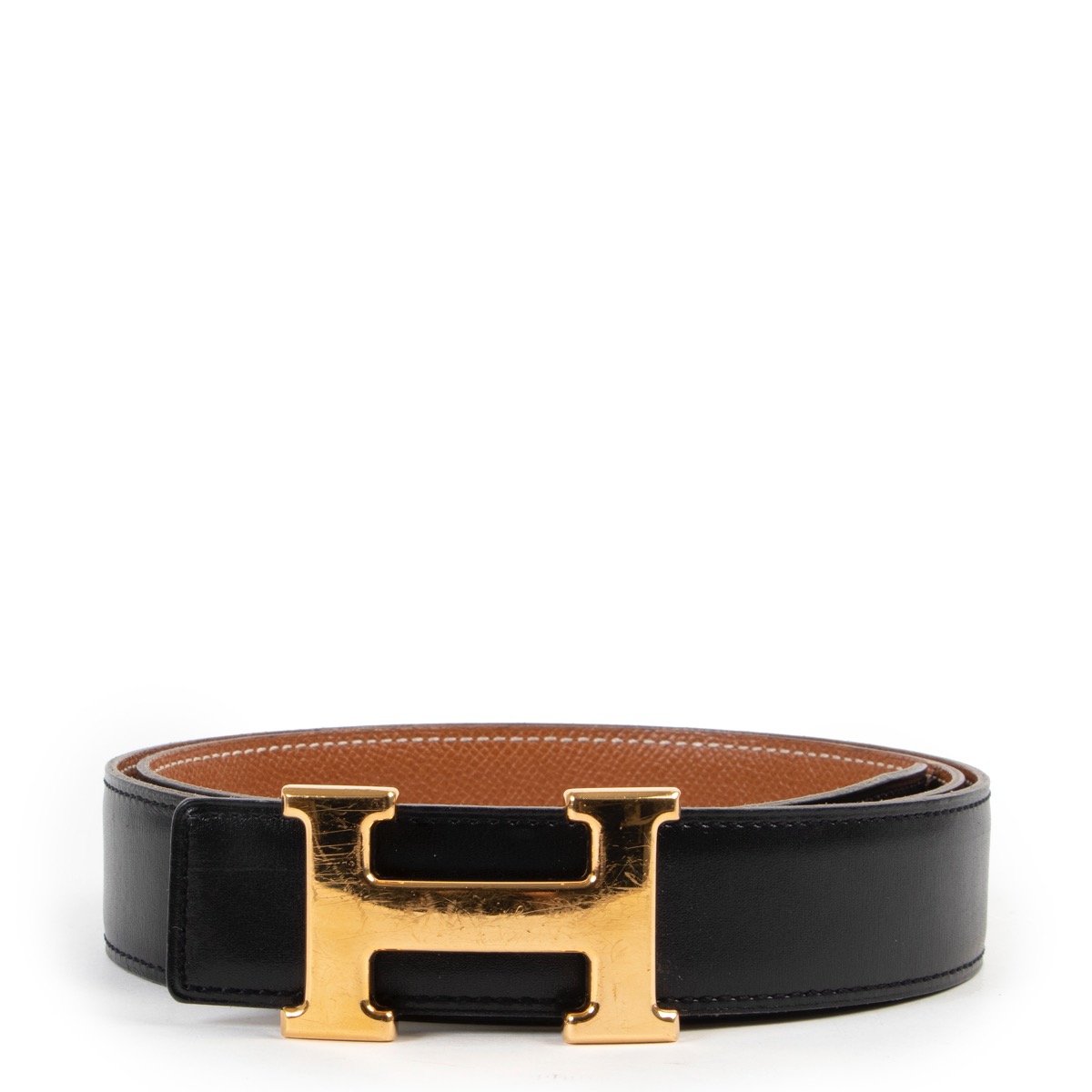 Hermes 32mm Black/Chocolate Constance H Belt 85cm Gold Buckle