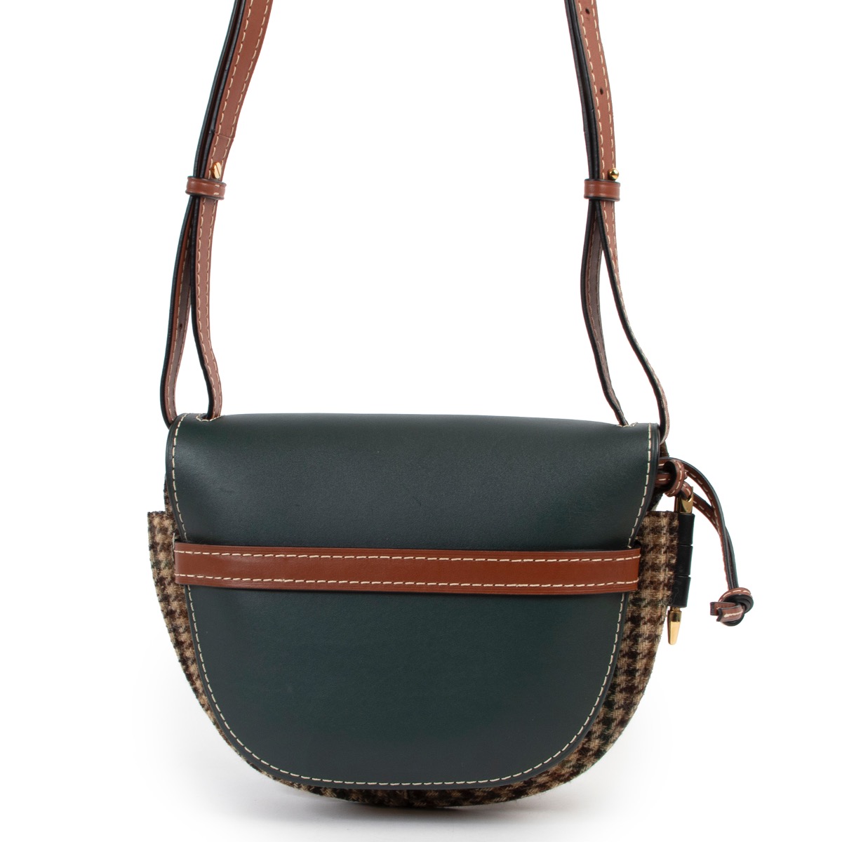 Loewe Gate Small Forest Green And Tweed Houndtooth Crossbody Bag