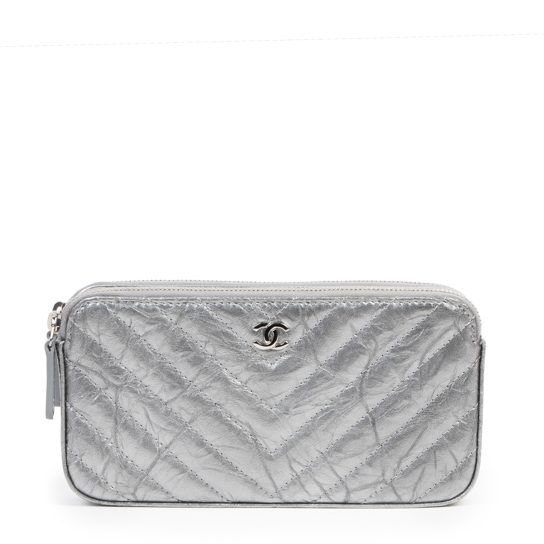 Chanel Silver Wallet On Chain Double Zip Bag ○ Labellov ○ Buy