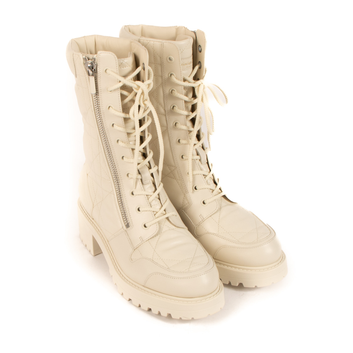 【激安アウトレット!】 Calfskin White Dior Christian Cannage Boots Ankle D-leader ルームウェア・パジャマ