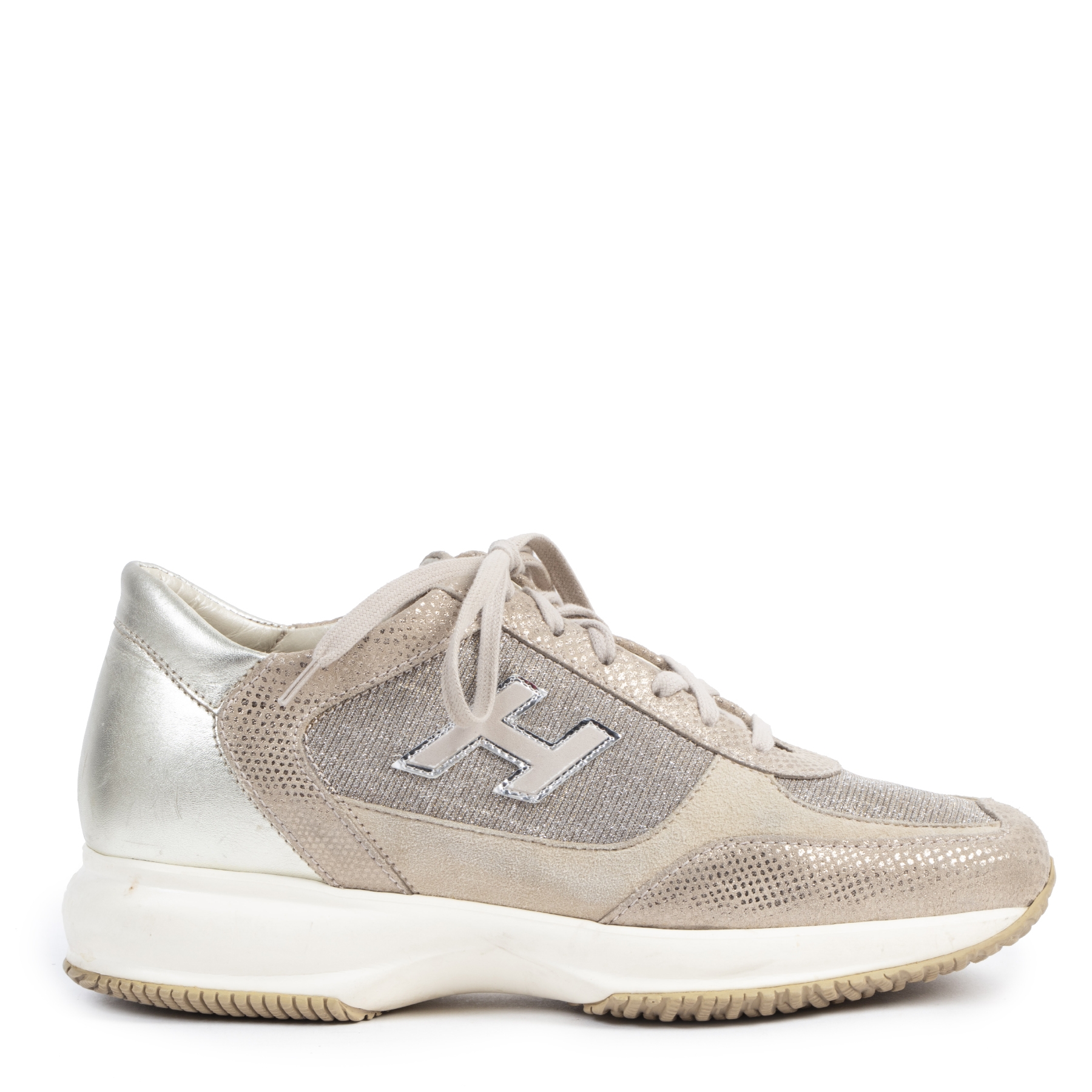 Hogan Glitter Beige Suede Sneakers Size 39 5 Labellov Buy and Sell Authentic Luxury