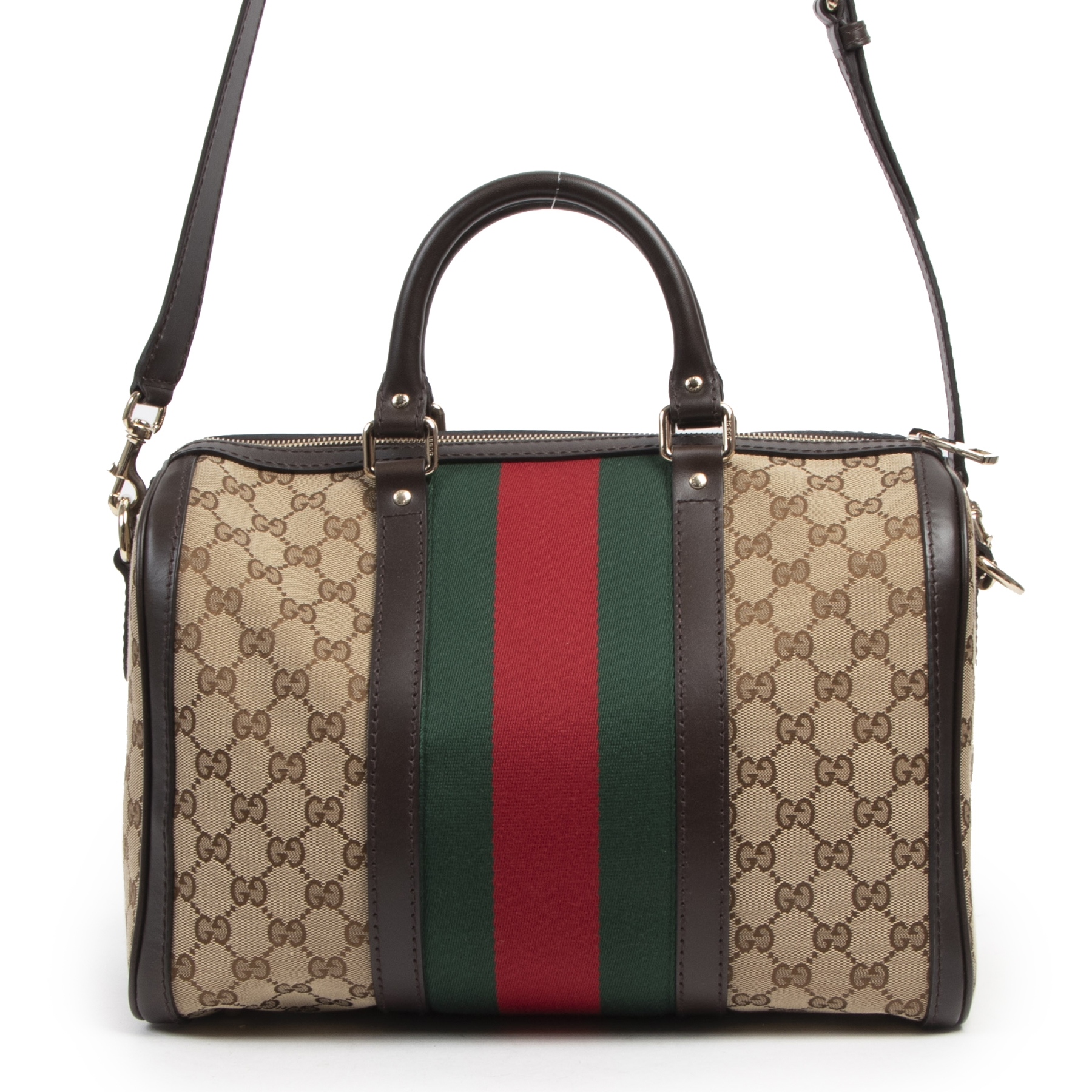 Gucci Original GG Vintage Web Boston Bag ○ Labellov ○ Buy and