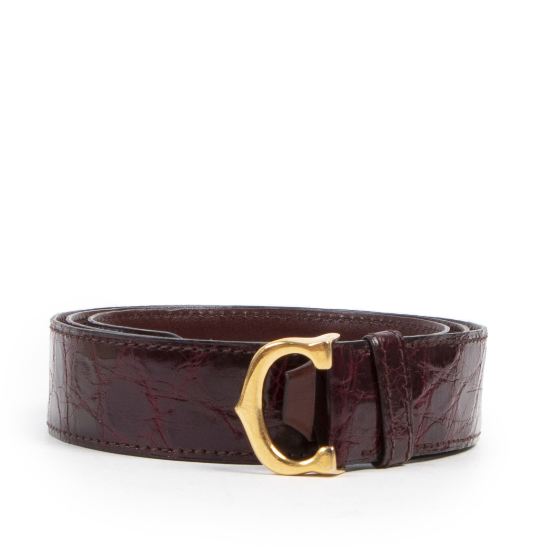 Cartier Burgundy Crocodile Les Must de Belt Size 81cm 89cm