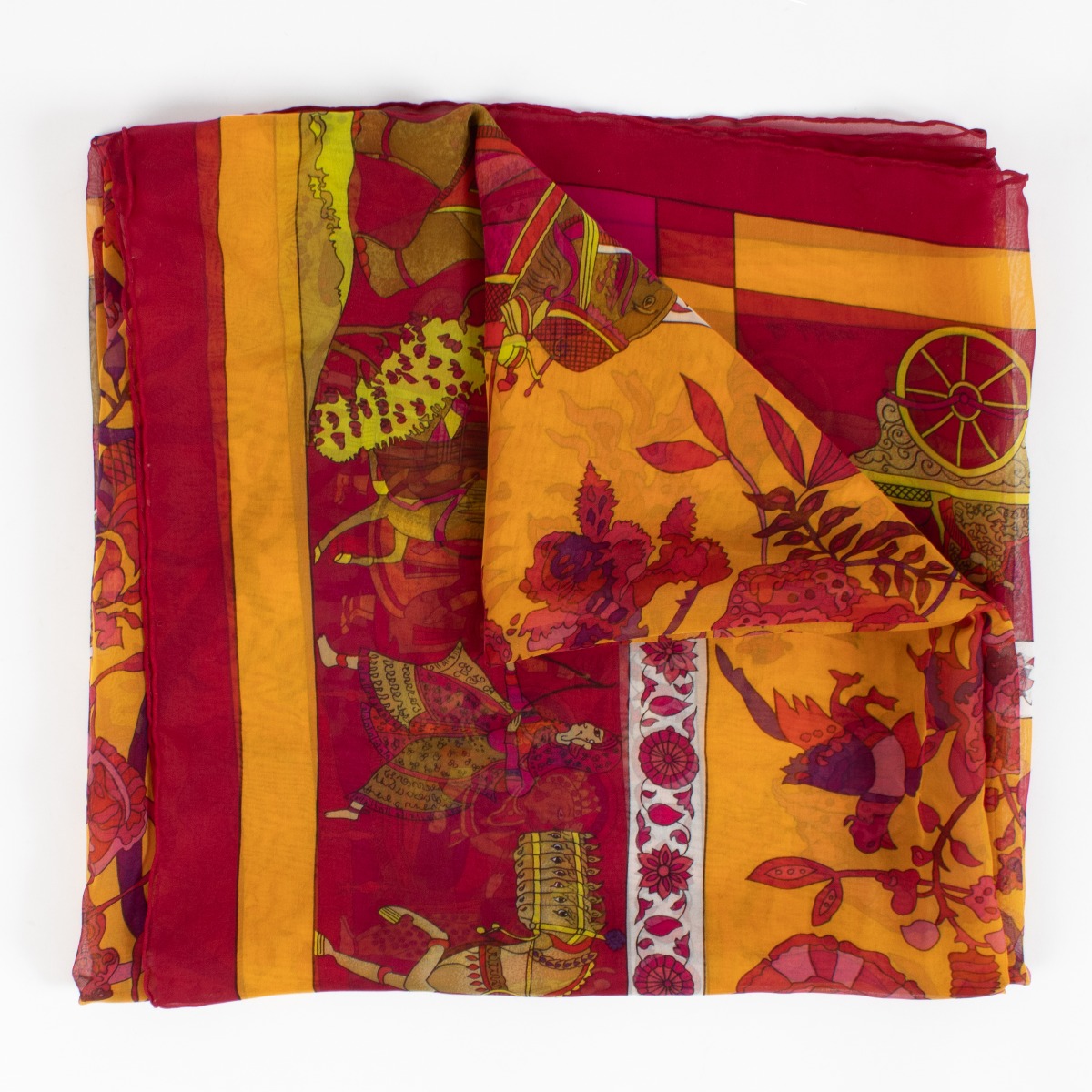 Hermès Fantaisies Indiennes Silk Mousseline 140 Shawl
