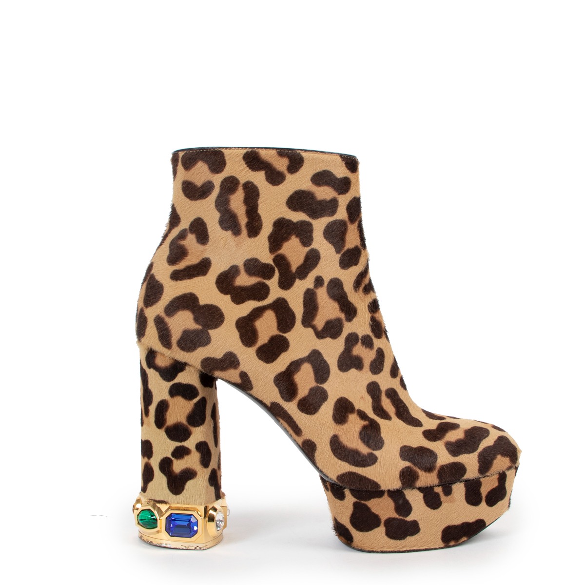 Casadei Zimbabwe Leopard Crystal Platform Ankle Boots Size 38 Labellov Buy and Sell Authentic Luxury