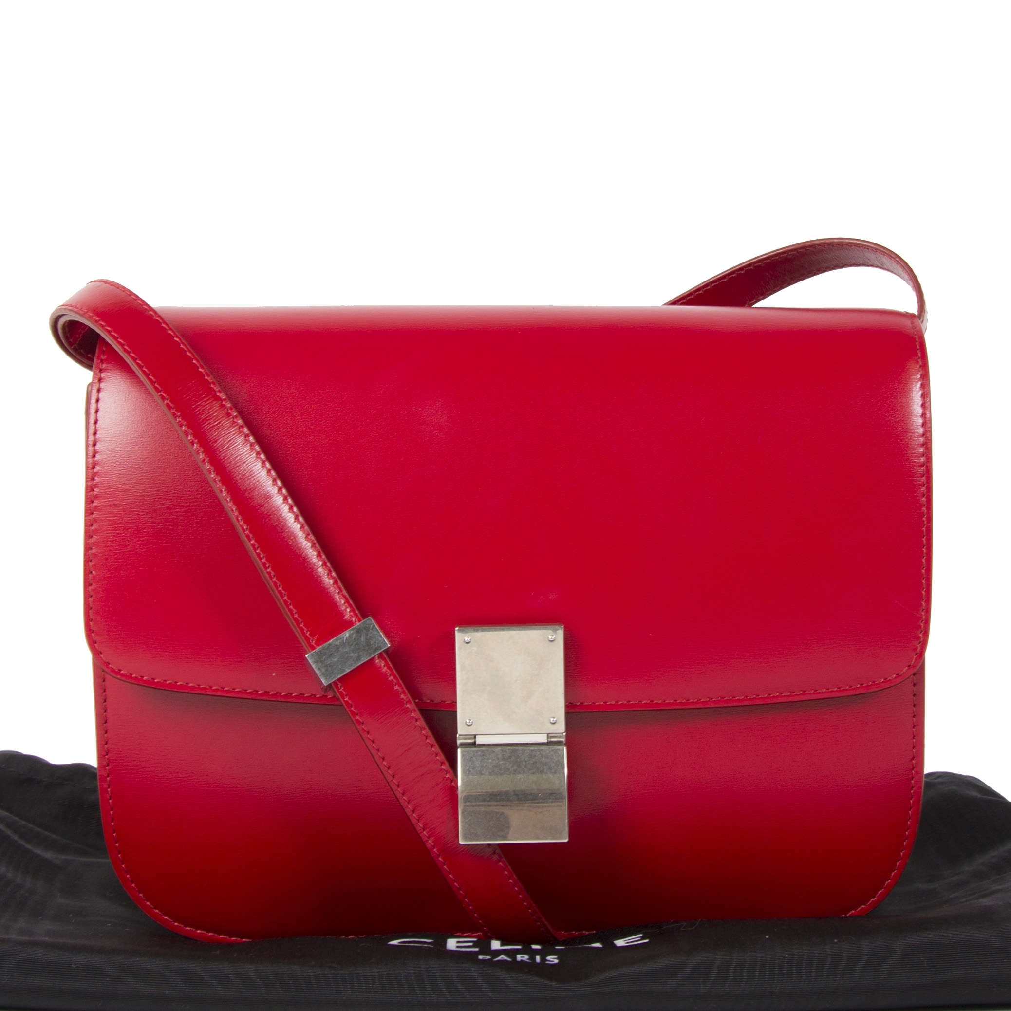 Celine Classic Box Red Leather Shoulder Bag Labellov Buy and