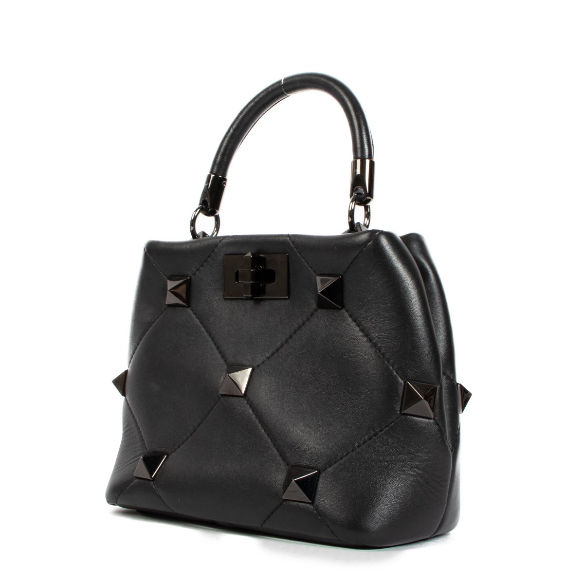 ハンドバッグ Valentino Garavani Black Nappa Leather Medium Roman Stud Han 184_valentino_black_leather_to