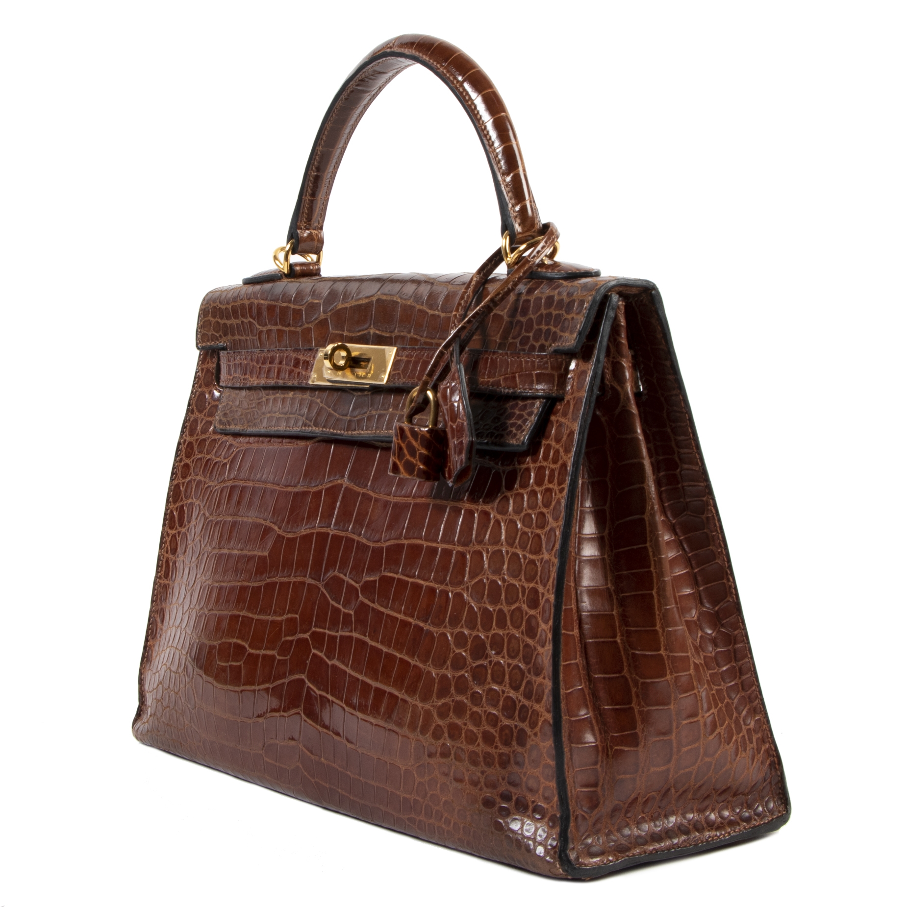 Hermès Kelly 32 Retourne Bag Miel Shiny Porosus Crocodile Honey Brown