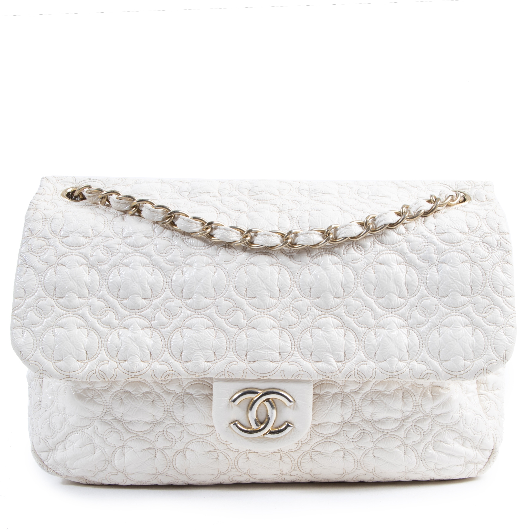 Chanel White Vinyl Rock in Moscow Jumbo Flap Bag Labellov