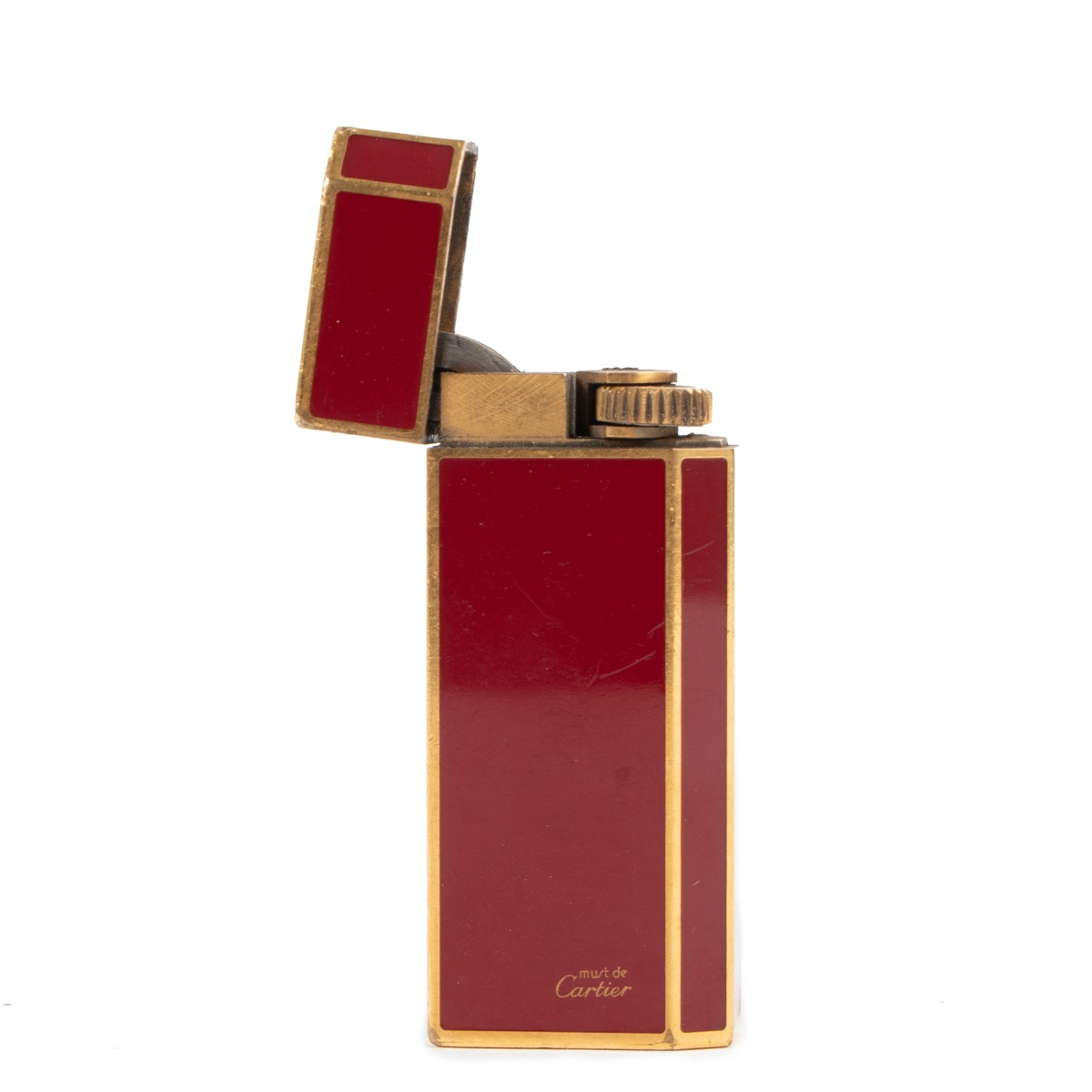 Must de Cartier Red Lacquer Gold-Plated Vintage Lighter