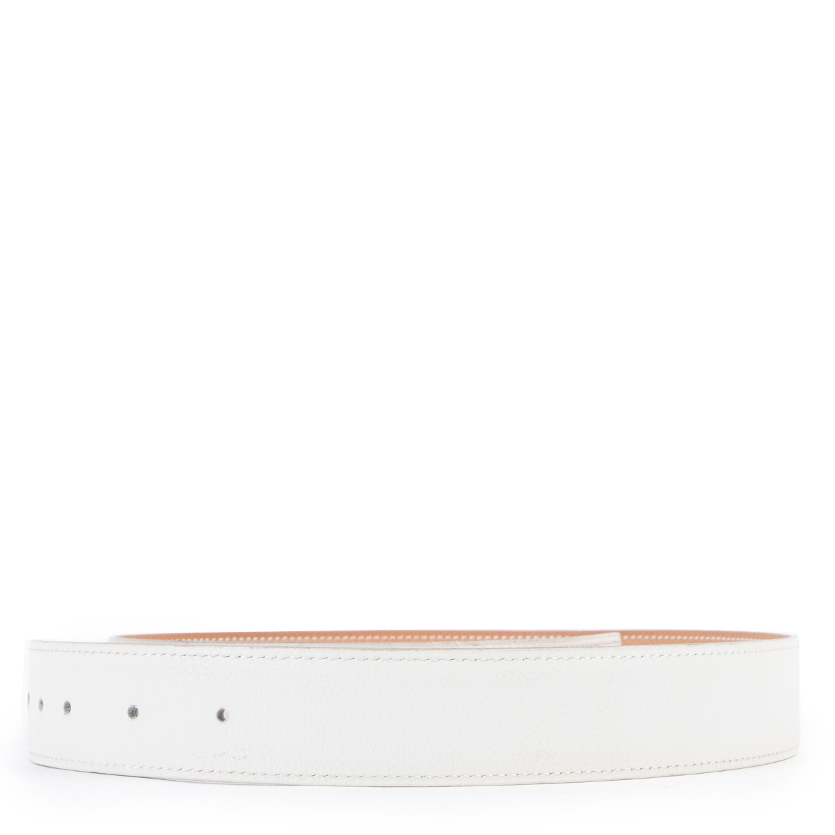 Hermès White/Camel Reversible Leather Belt Strap - Size 75