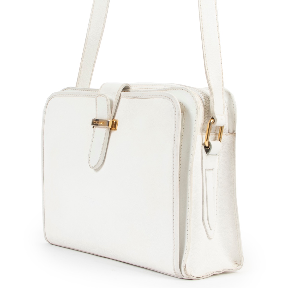 美品✨CELINE bag ホワイト トリンオンフ pvc old レザー 茶
