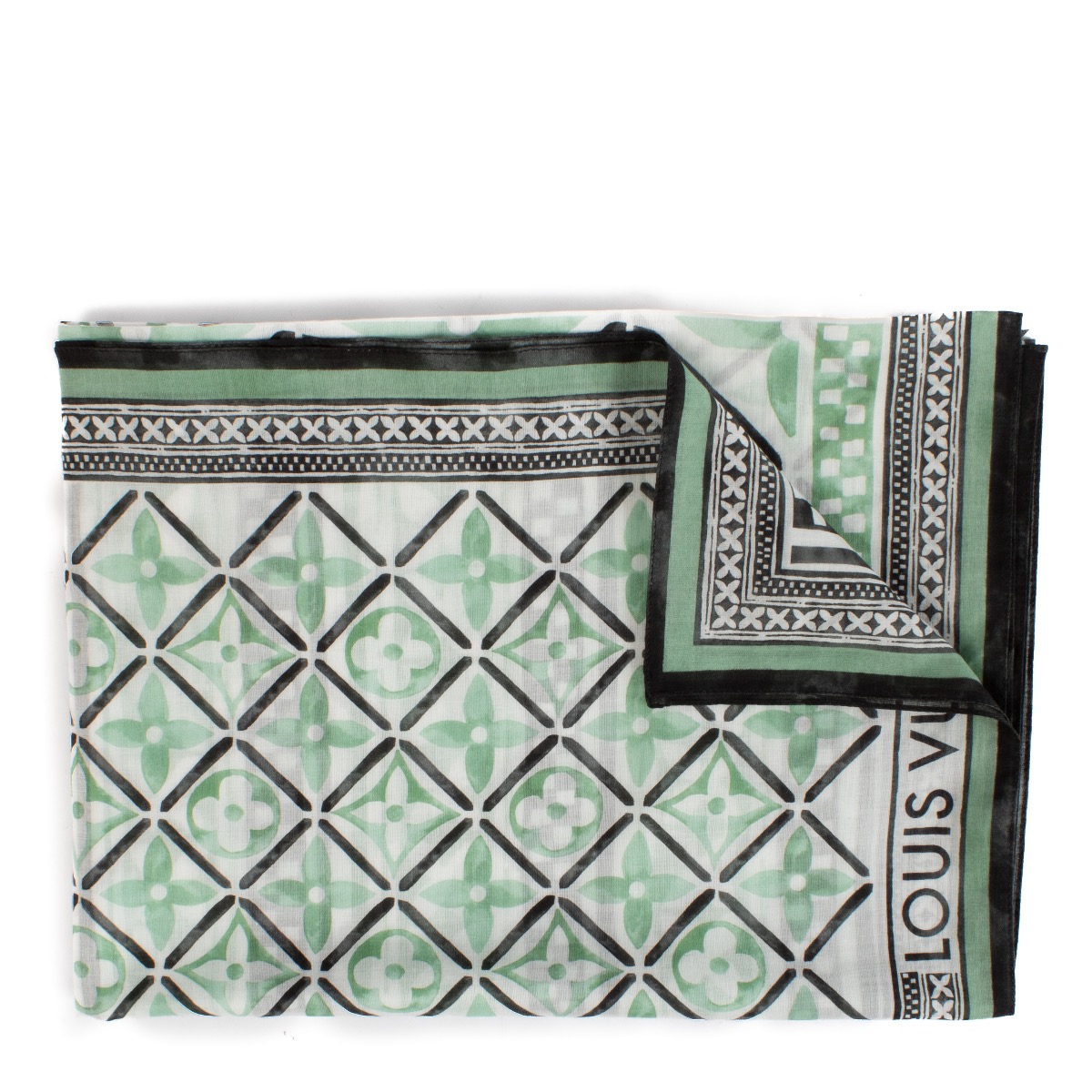 Louis Vuitton Green Monogram Flower Tile Pareo Scarf Labellov Buy and Sell Authentic Luxury
