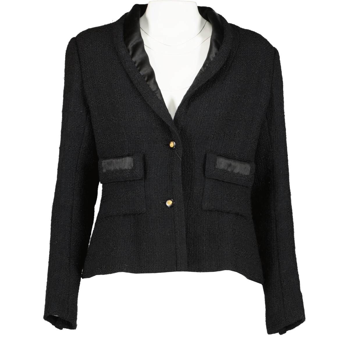CHANEL Boutique. Black wool tweed jacket, collarless, s…