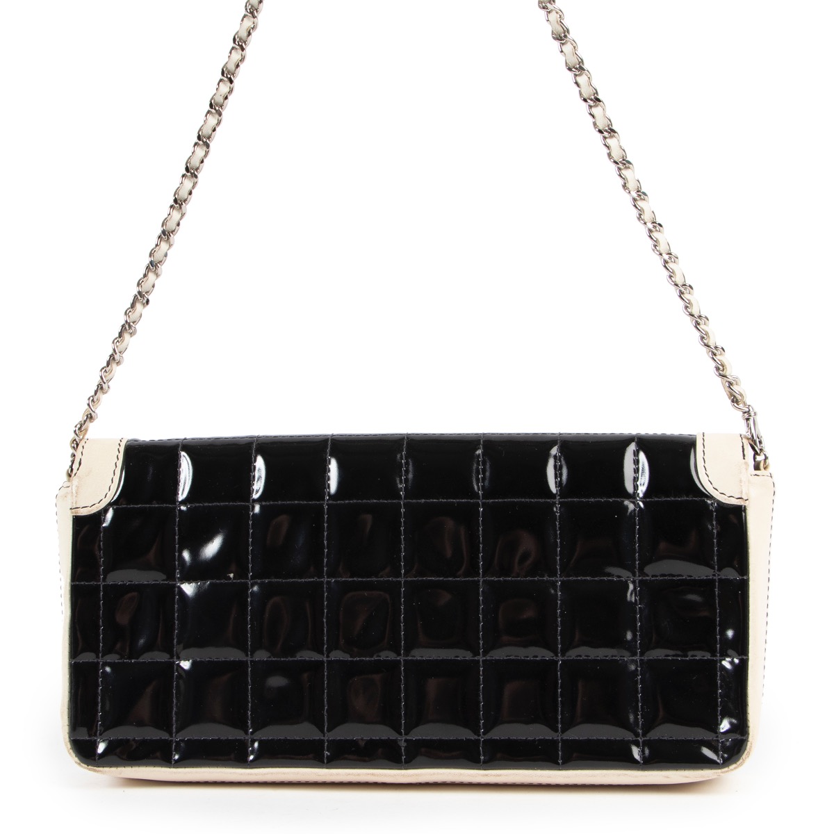 Chanel East West Chocolate Bar Black Patent Leather Bag