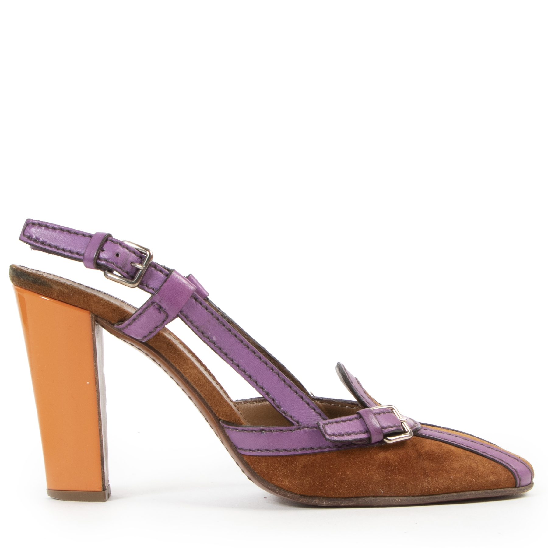 Prada Purple Orange Suede Heels - Size 36 ○ Labellov ○ Buy