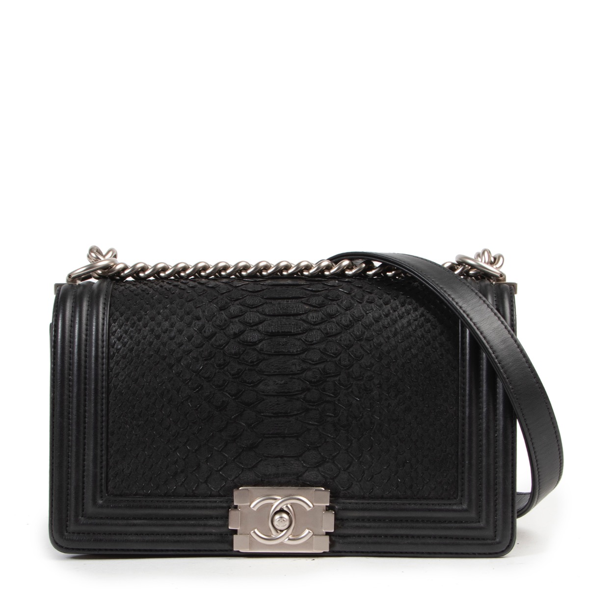 Chanel Black Python Medium Boy Bag  Labellov  Buy and Sell Authentic  Luxury