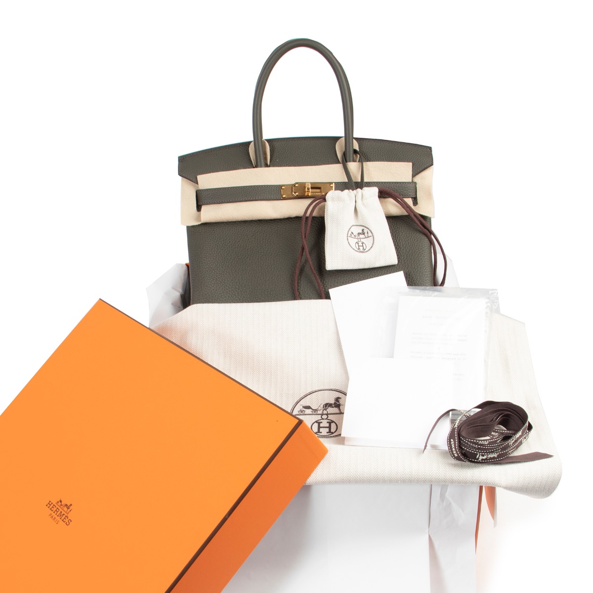 Hermes Birkin 30 Togo Vert De Gris GHW Labellov Buy and Sell